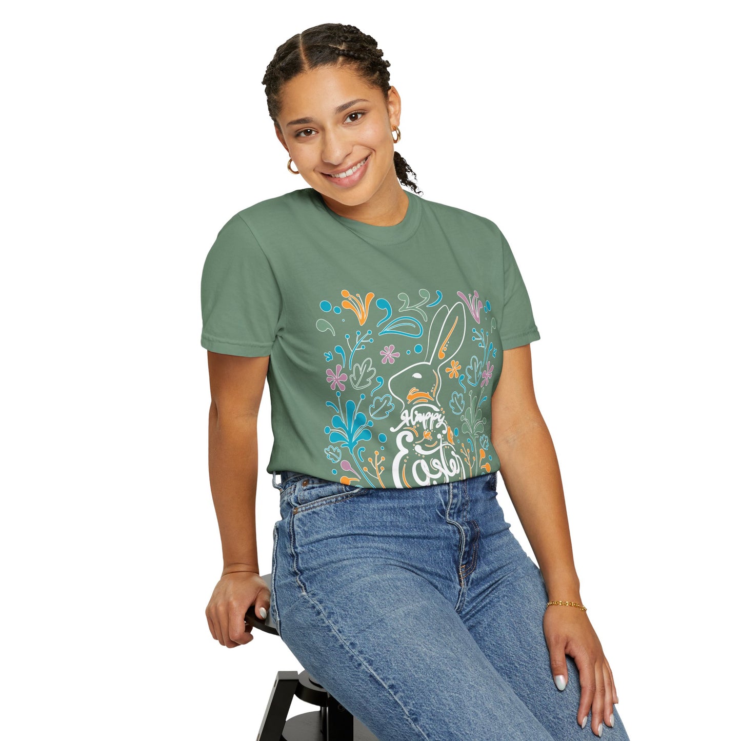 Easter Bunny Floral T-Shirt, Tee Shirt with Easter Signature, T Shirt with Easter Prints, Tee Shirt with Easter Design