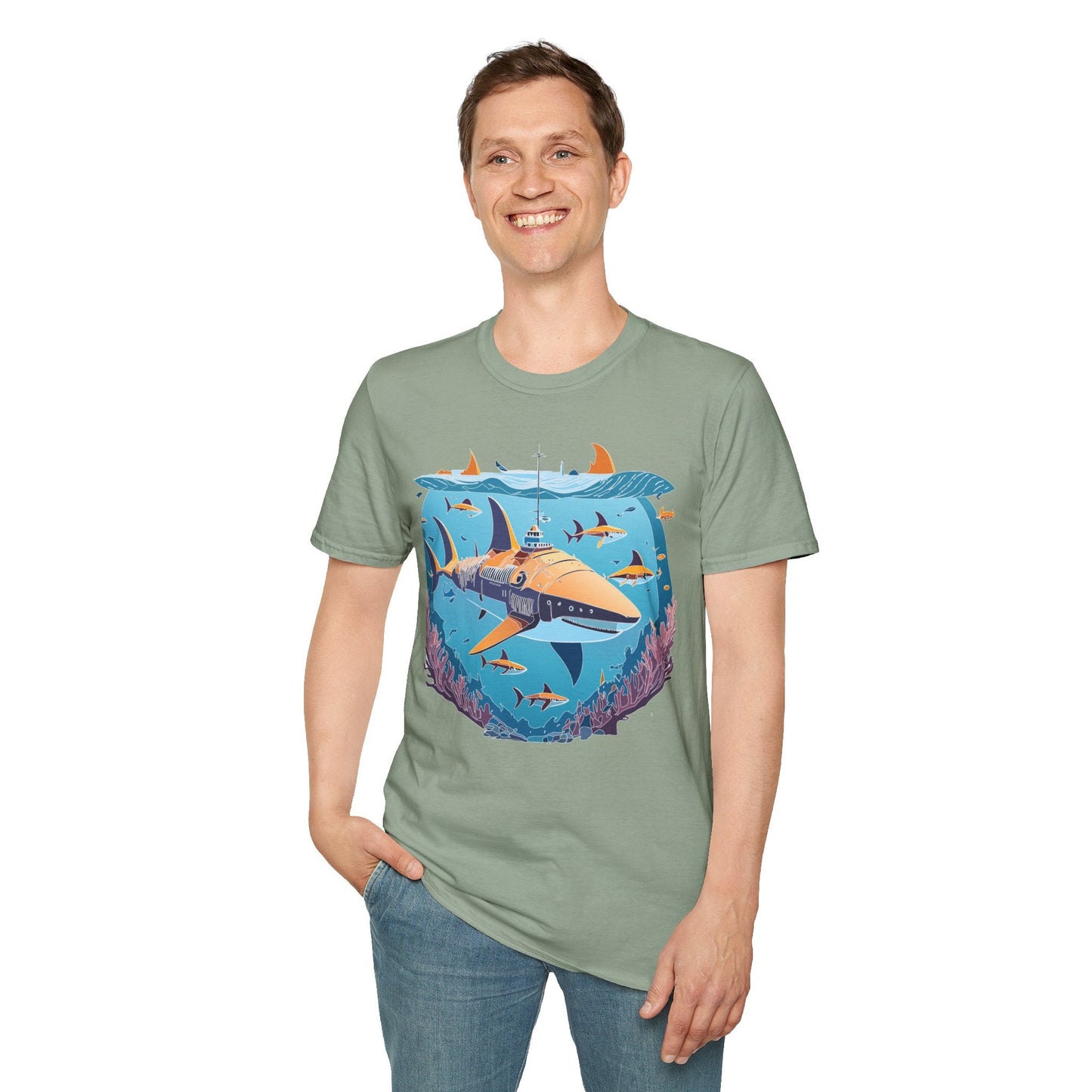 Ocean Tee Shirt Unisex Softstyle Cotton Tee 4.5 Oz Lightweight U Boat Theme Design