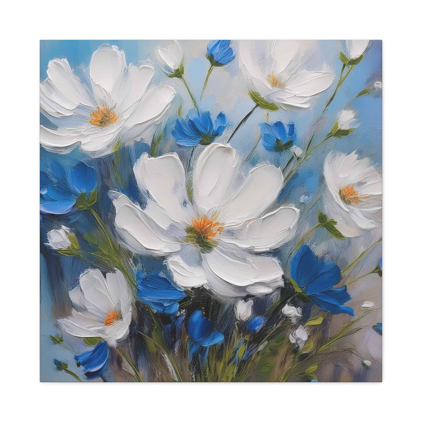 White Flowers Print Canvas, White Flowers Oil Paint Print 20x20, 24x24, 30x30, 32x32, 36x36, Art Design Print Non-Frame MC-9