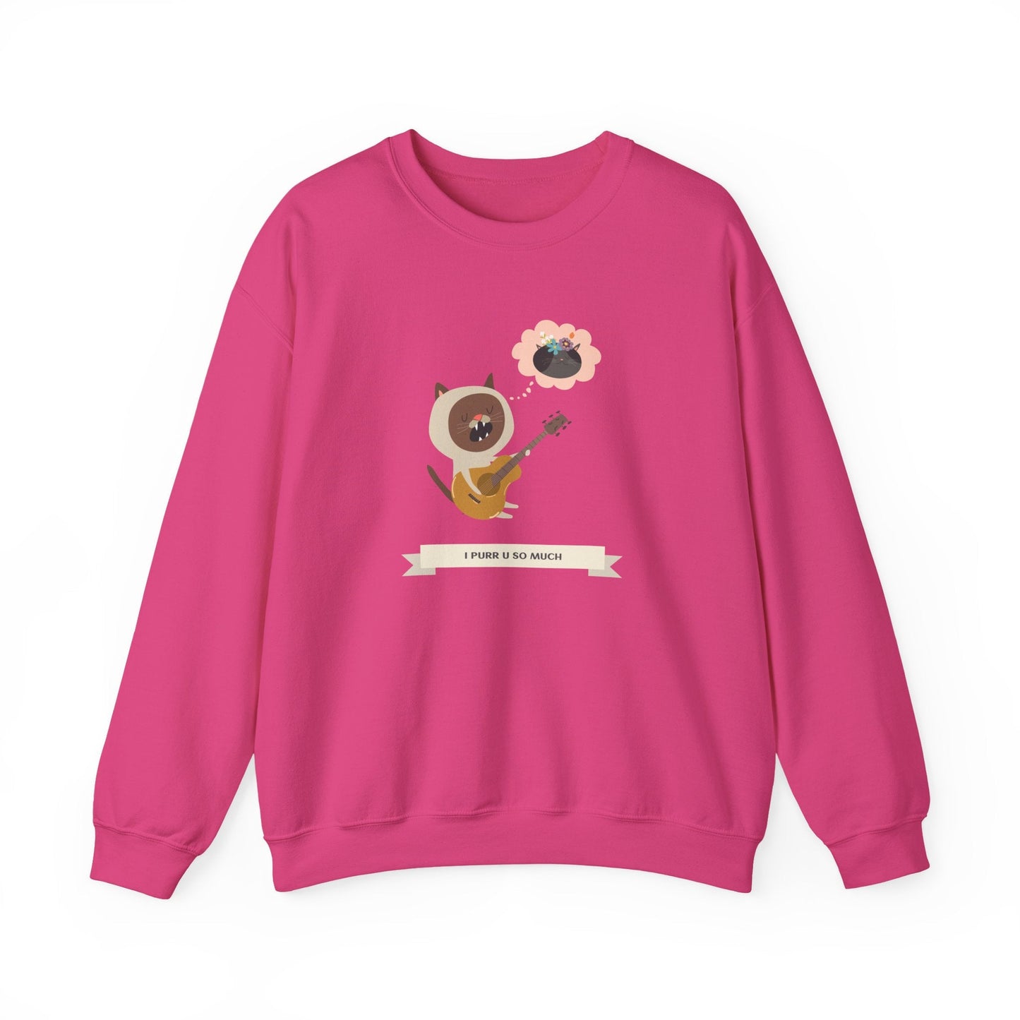 Cat with Guitar Sweatshirt, Love Sweatshirt, Cat Sweatshirt, Valentine's Day Sweatshirt, 50/50 Cotton-Poly Animal Sweatshirt 127