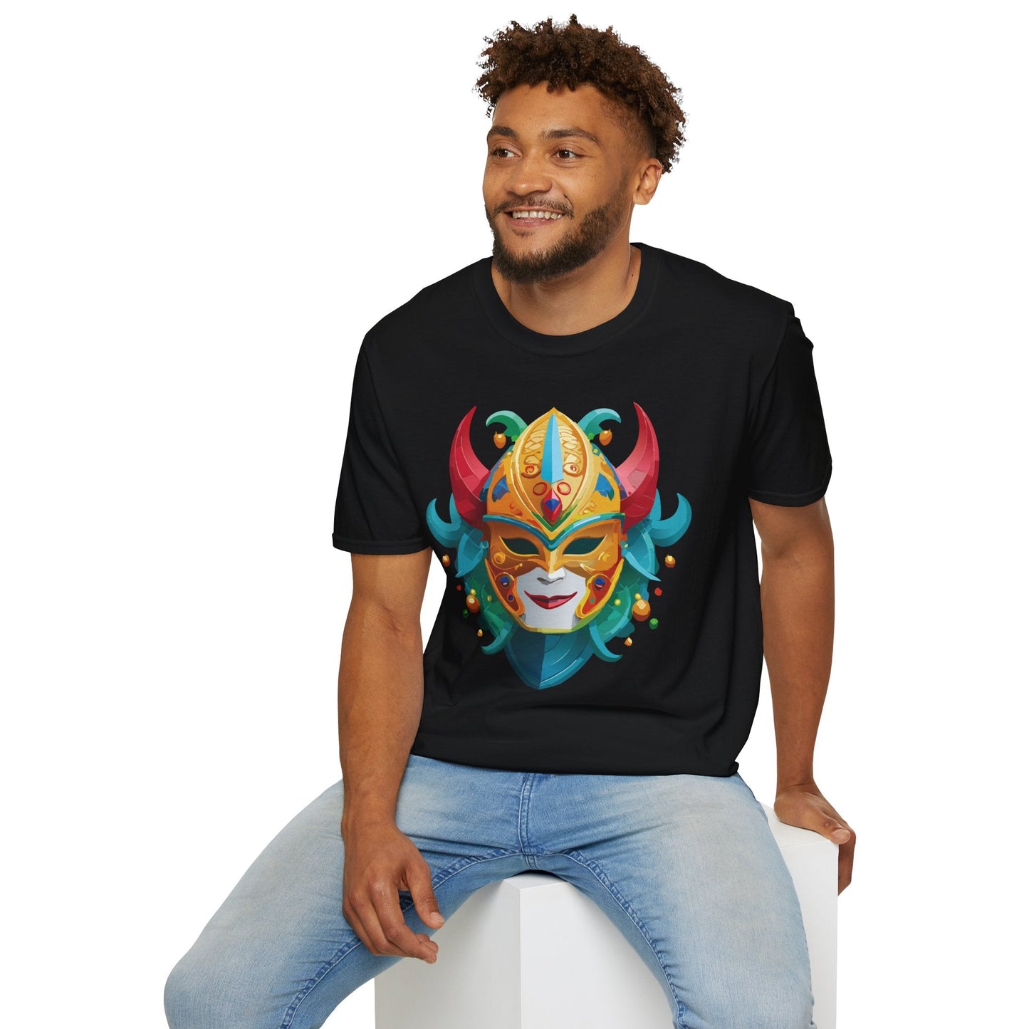 Unisex Mask Tee Shirt Softstyle Gildan 64000 Cotton Tee Masquerade Design Artwork