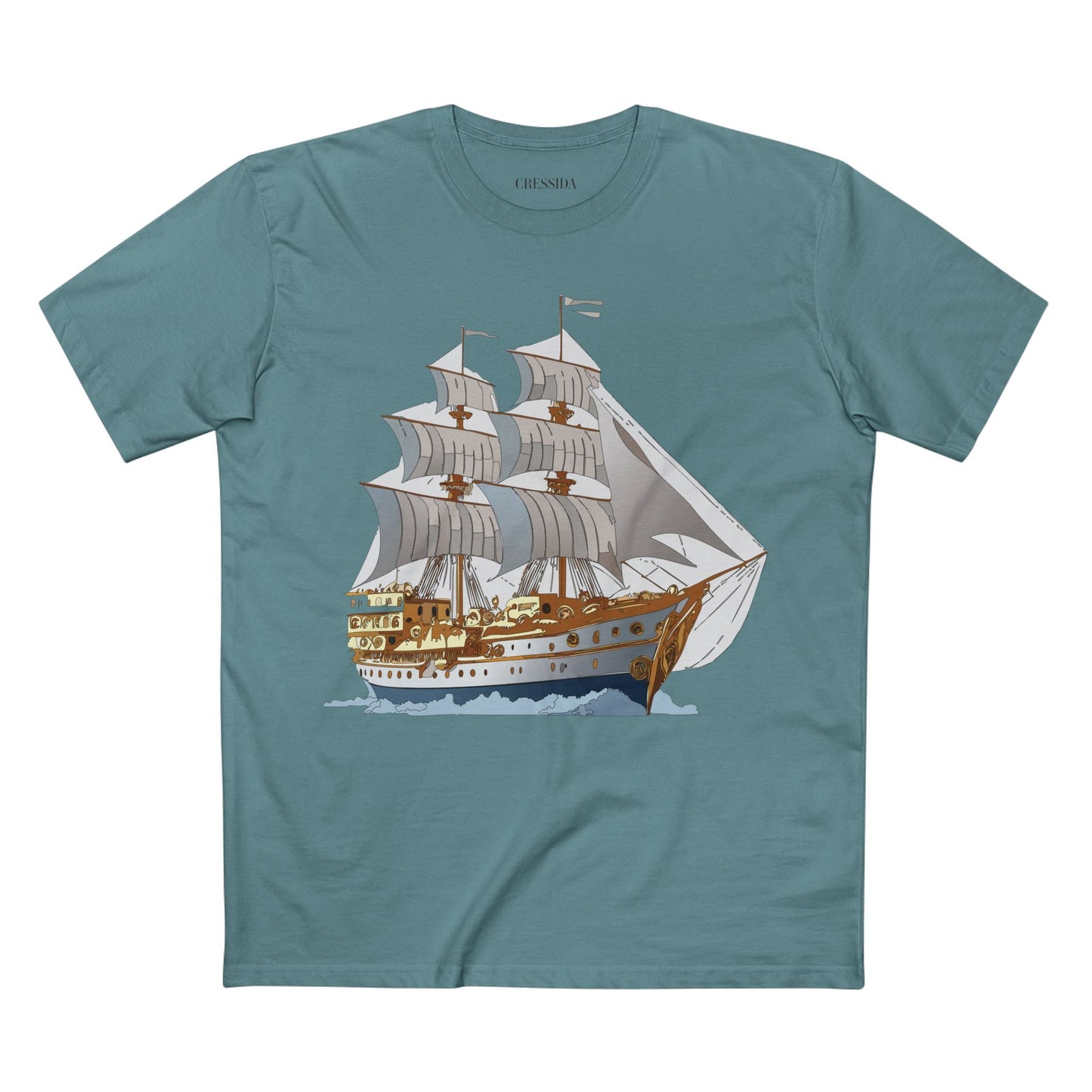Ship Graphic Unisex 100 Cotton T-Shirt with Gold Frigate Art Design 12