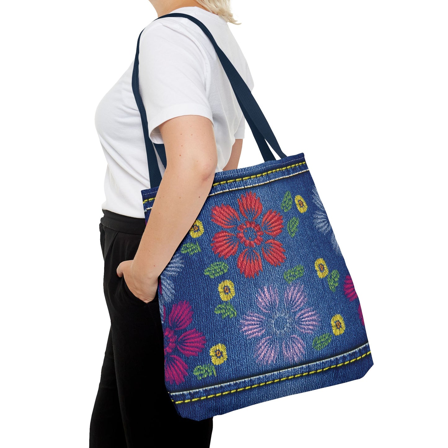 Denim Fabric Imitation Print Unisex Canvas Bag Poly Spun 3 Sizes Tote Bag 131