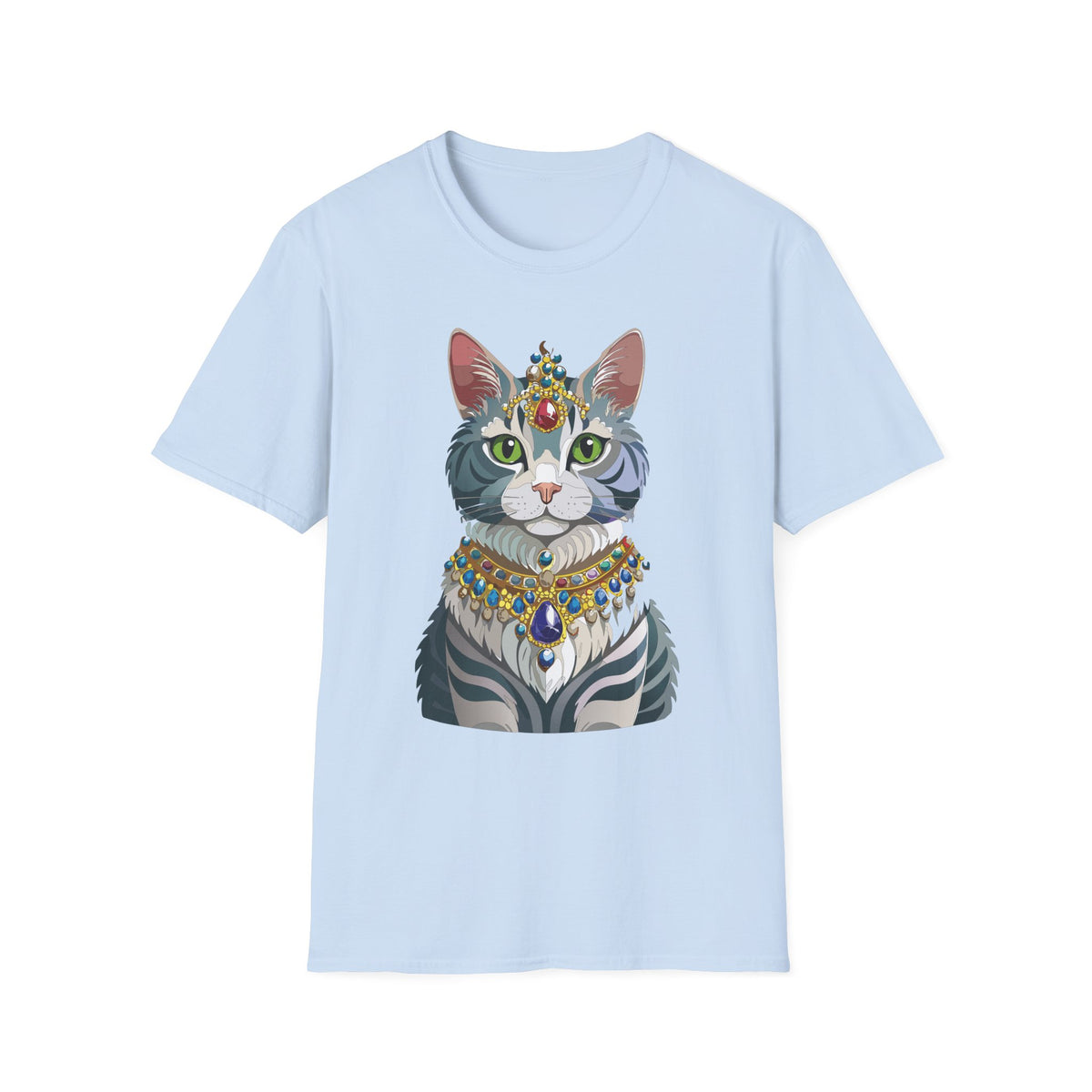 Regal Cat with Jewel Crown T-Shirt | Royal Tabby Illustration