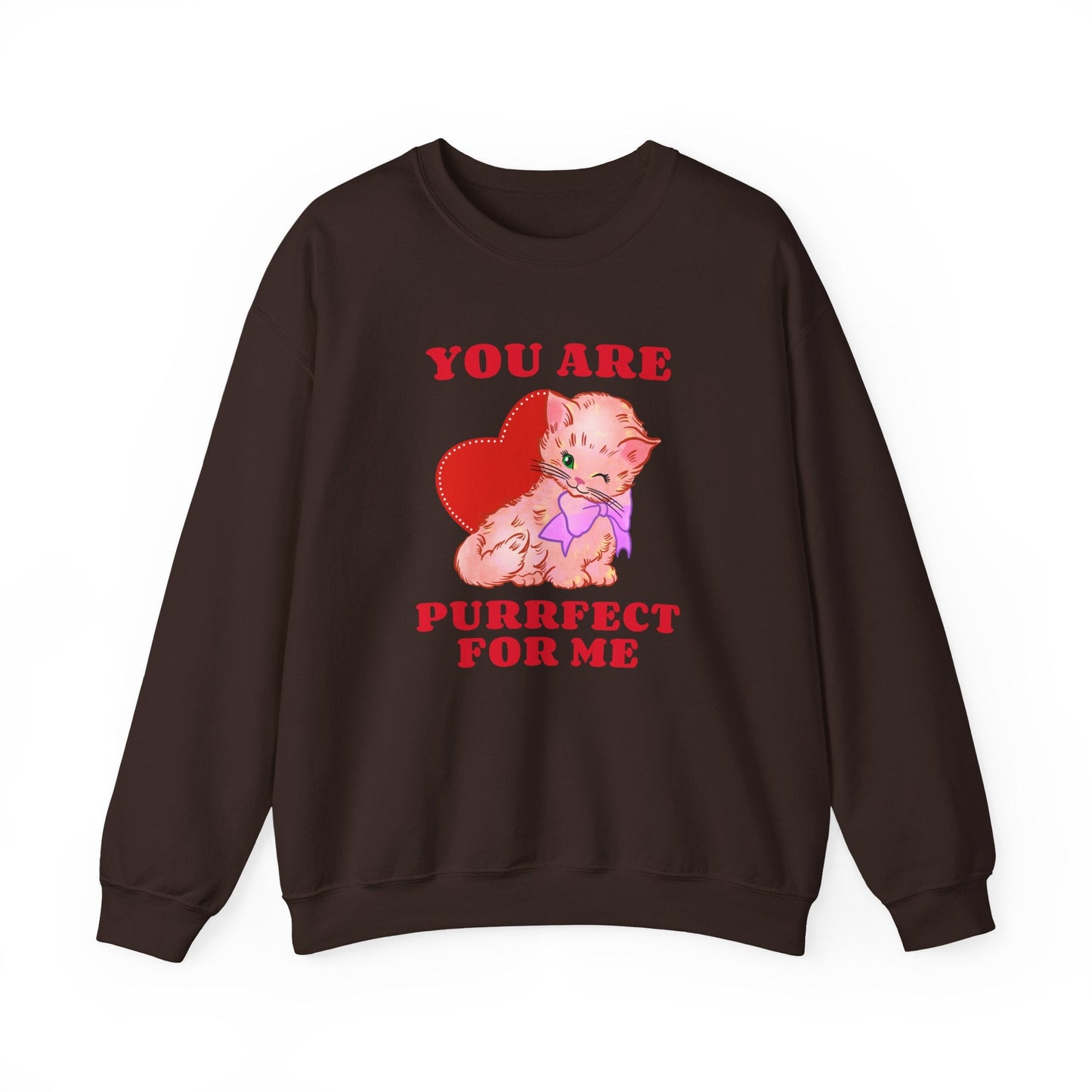 Cat Heart Sweatshirt Unisex Valentines Day Fifty Fifty Cotton Poly Blend Crewneck