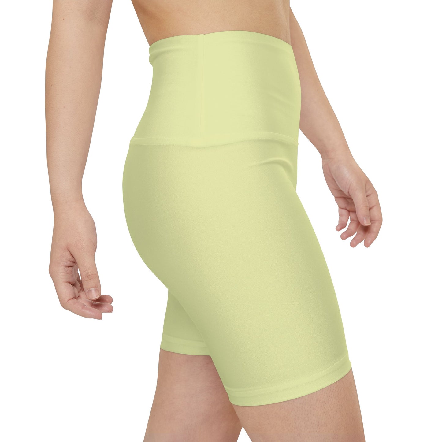 Spring Yellow Women's Workout Shorts - Pastel Yellow High-Waist Bike Shorts for Exercise & Everyday Wear