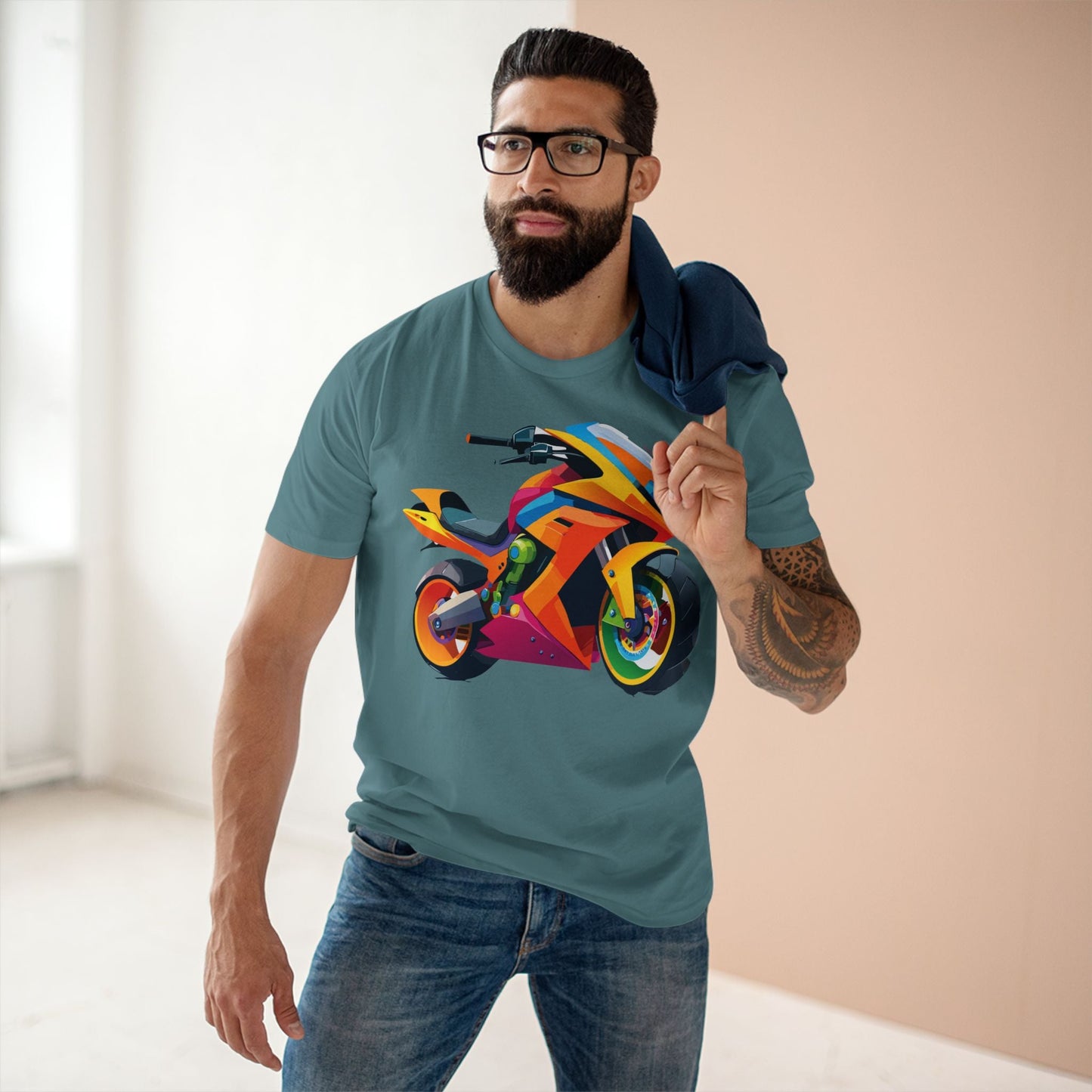 Moto Bike Graphic Unisex 100 Cotton Staple Tee 8