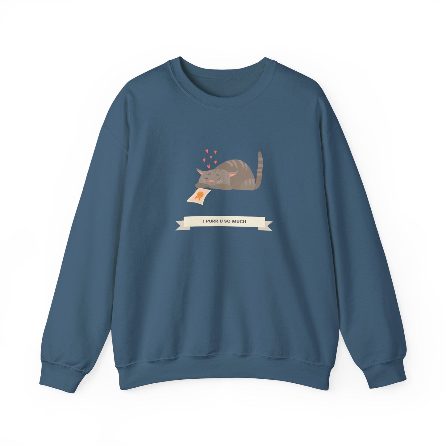 Cat Heart Sweatshirt Unisex 50/50 Cotton Poly Valentine Day Crewneck Gildan 18000