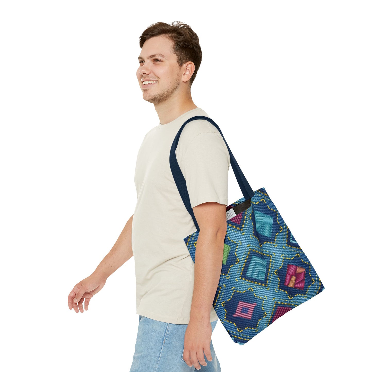 Denim Fabric Imitation Print Unisex Canvas Bag Poly Spun 3 Sizes Tote Bag 189-3