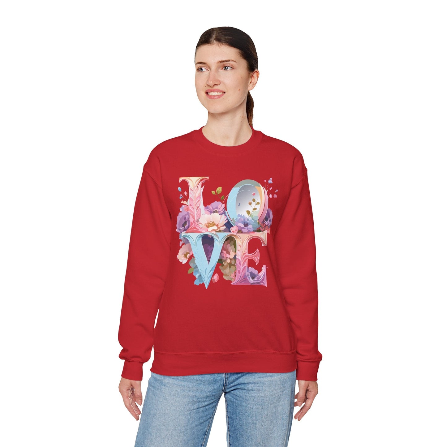 Floral Love Sweatshirt Unisex Crewneck Fifty Fifty Cotton Polyester Valentine Gift