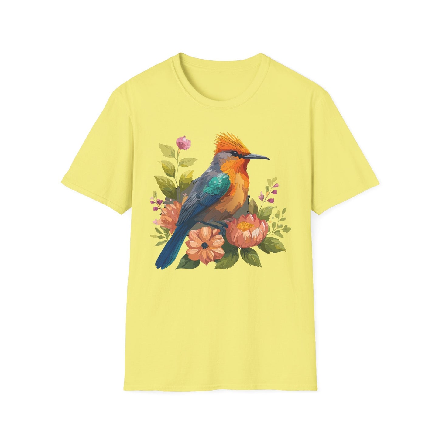 Floral Bird T Shirt For Unisex Wear Gildan Softstyle 64000 100 Percent Cotton Tee