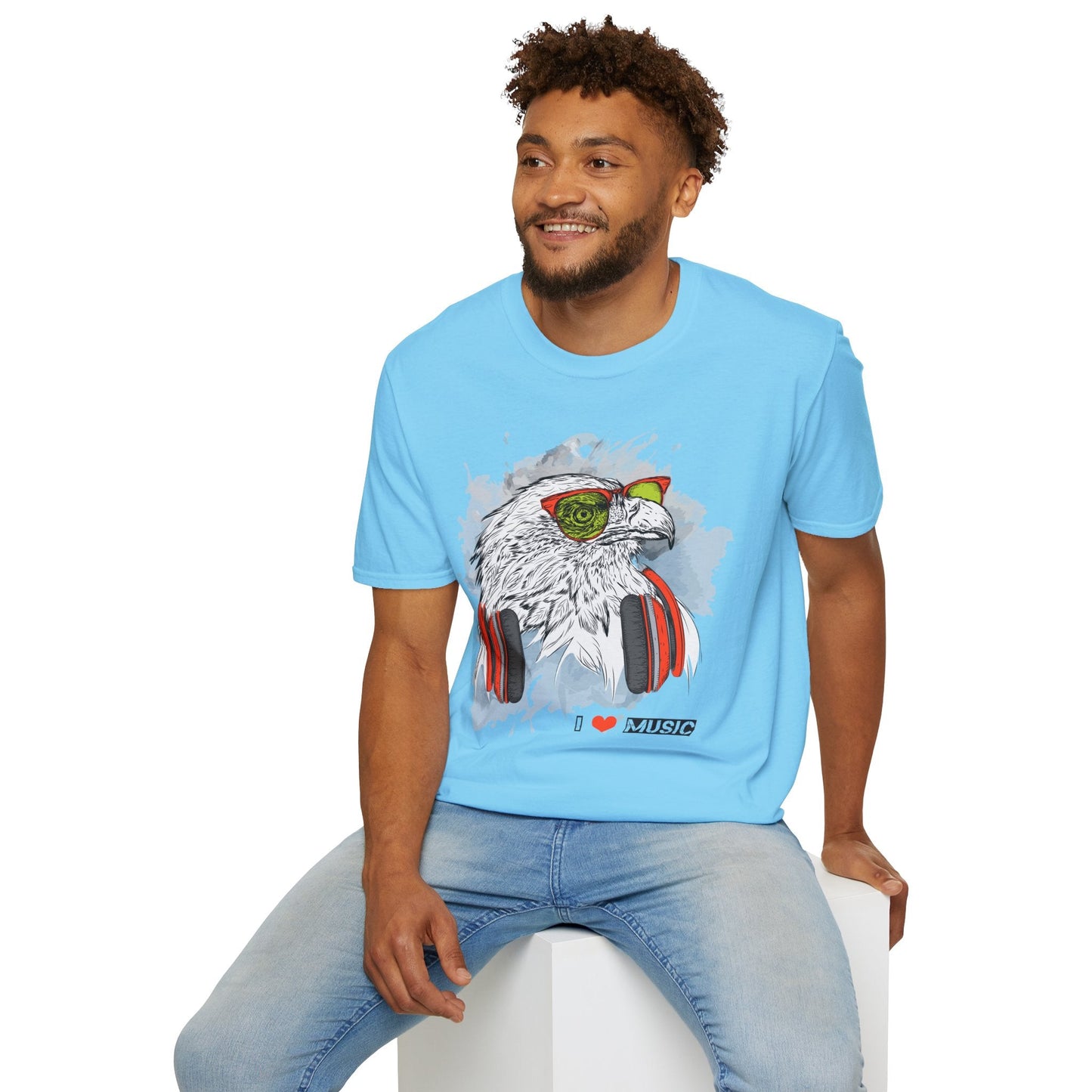 I Love Music Animals Shirt With Headphones Unisex Gildan Softstyle 64000 Tee Premium