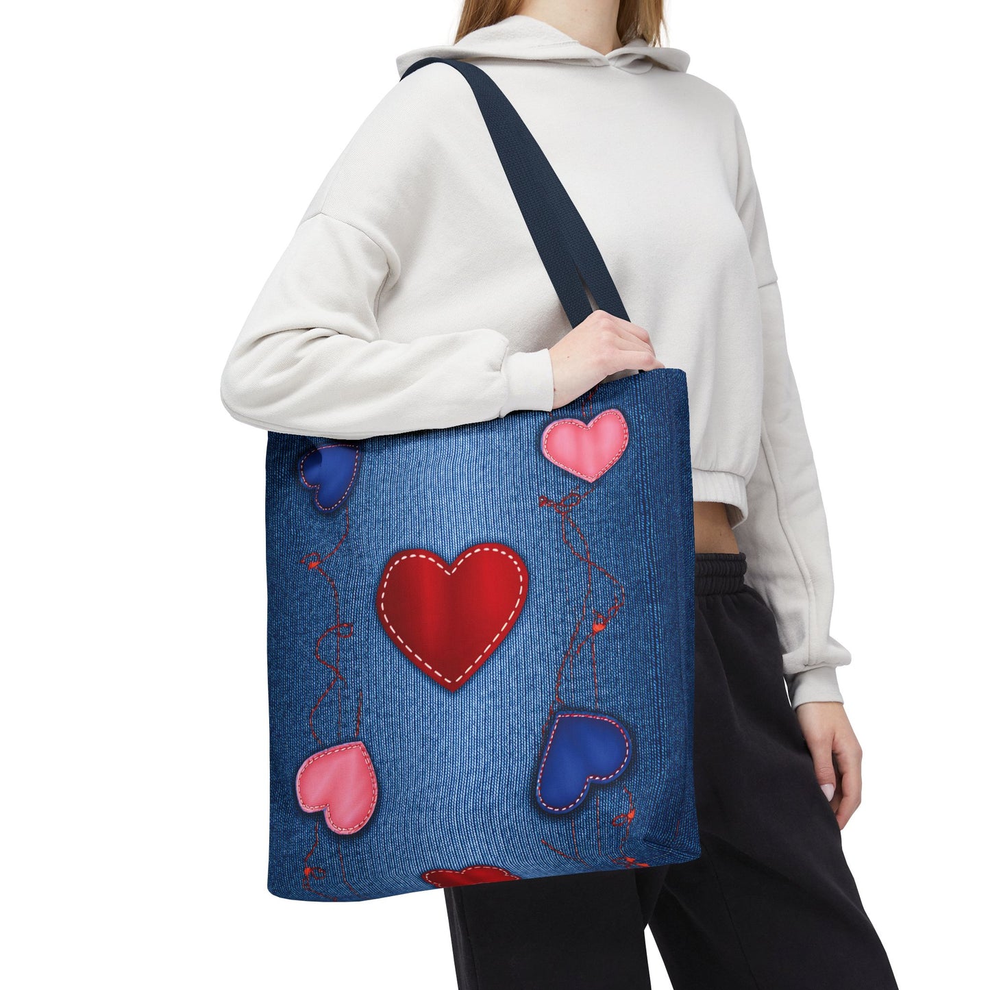 Love Day Graphic Design Denim Fabric Imitation Print Unisex Canvas Bag POLY 3 Sizes Tote Bag 201-23