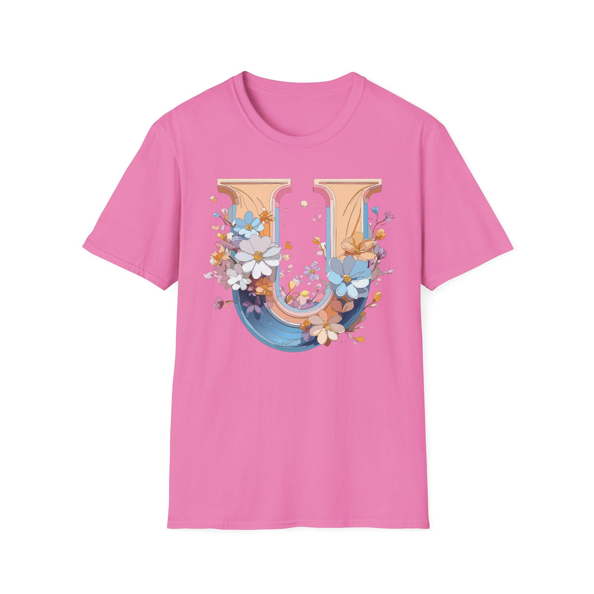 Floral Letter U T-Shirt | Monogram Initial Tee, Botanical Alphabet Shirt