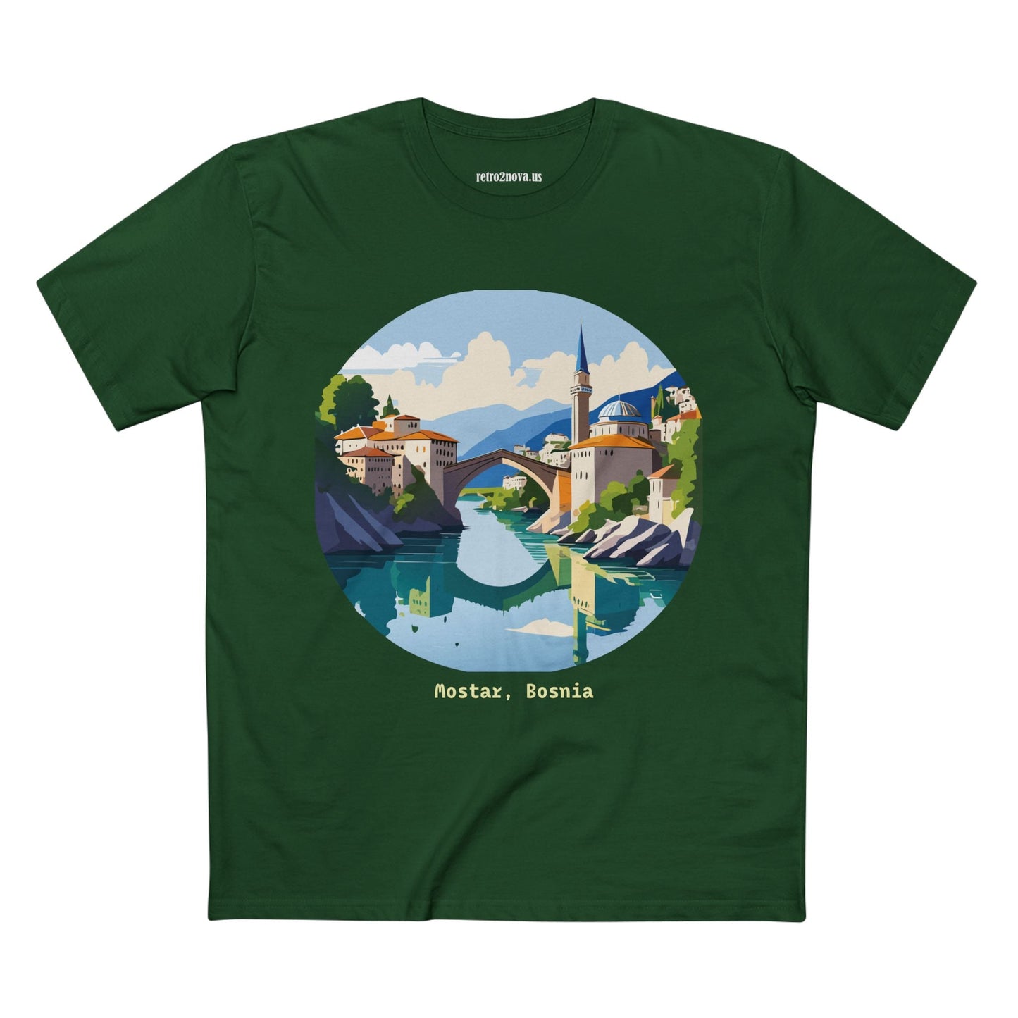 Unisex Premium Cotton Tee With Original Art Design Retro2Nova Travel And Bosnia Theme Shirt