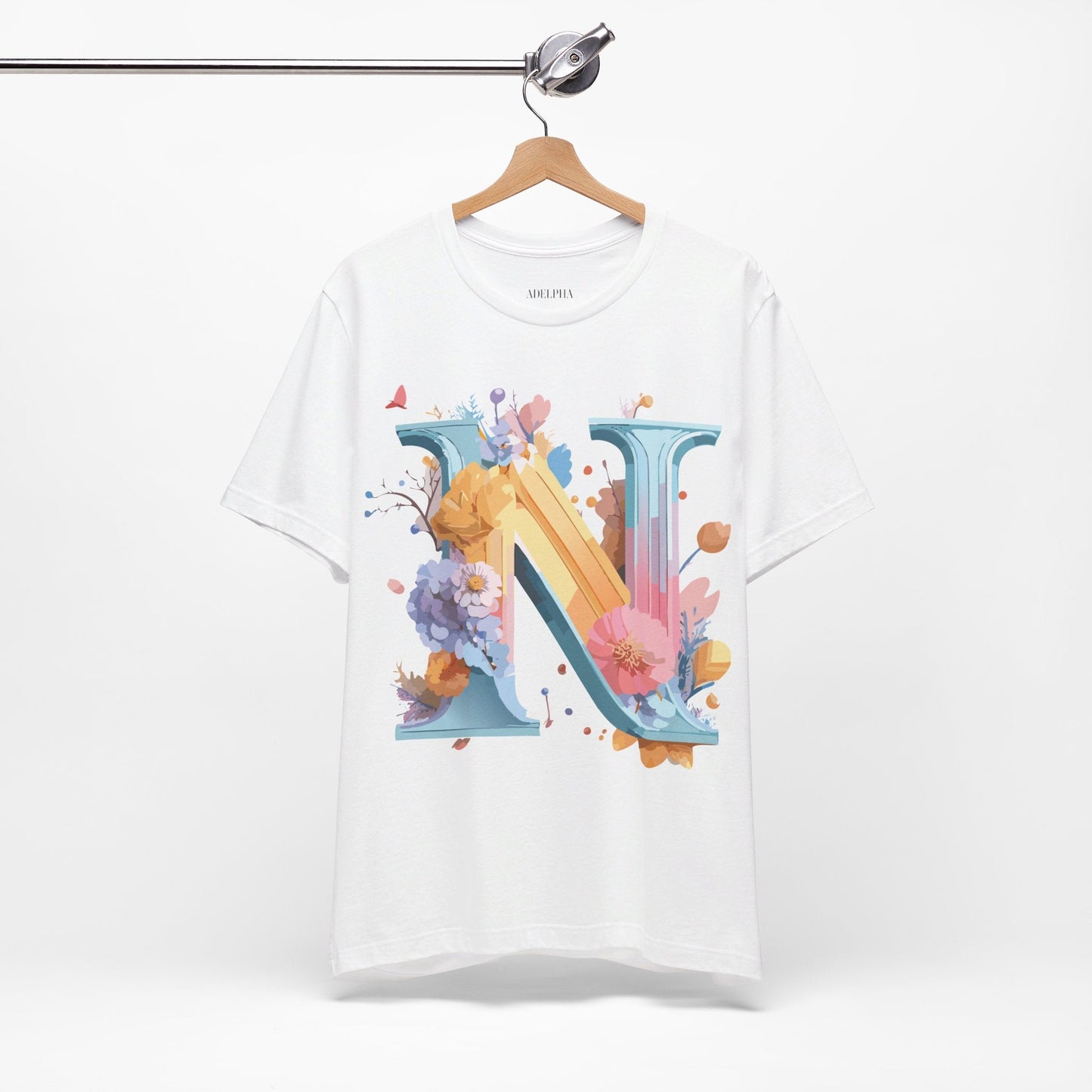 Letter N Shirt Classic Unisex Graphic Tee With Premium Vintage Adelpha Artwork Jersey Short Sleeve