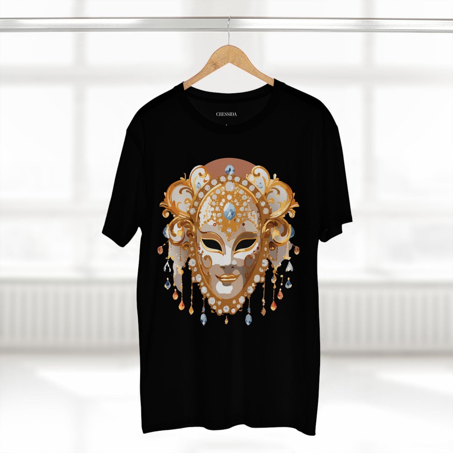 Carnival Mask Graphic T-Shirt Unisex 100 Cotton With Antique Gold Art Design Tee 15