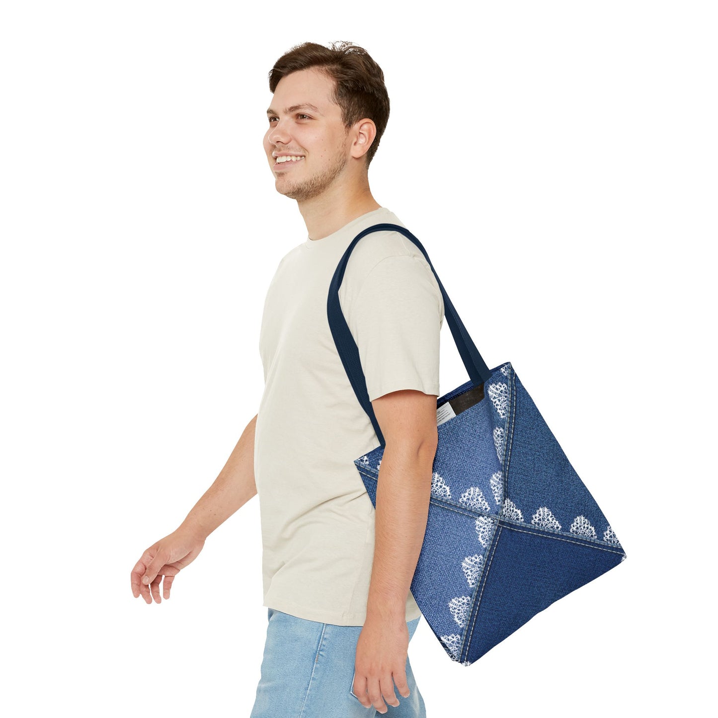 Denim Fabric Imitation Print Unisex Canvas Bag Poly Spun 3 Sizes Tote Bag 110