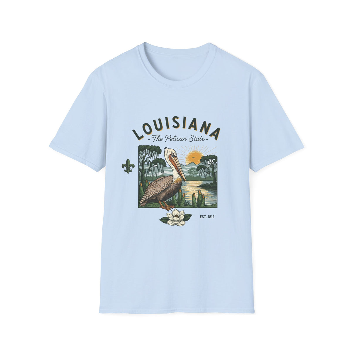 Louisiana Pelican Vintage Travel Tourist Graphic Design Unisex 100 Cotton Gildan T-Shirt