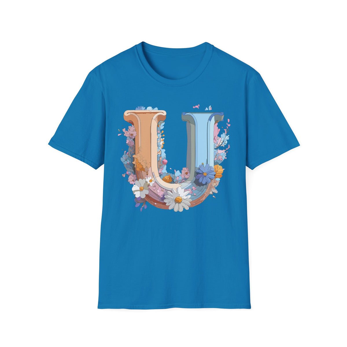 Floral Decorative Letter U T-Shirt | Initial Monogram Tee