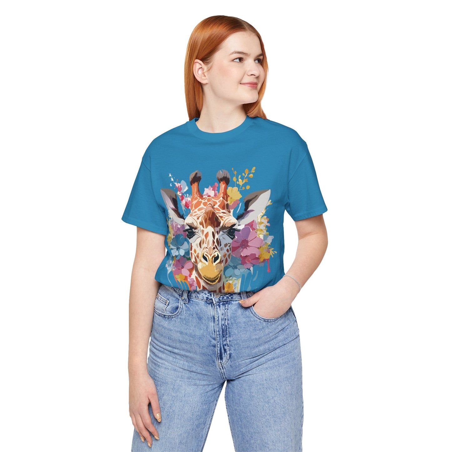 Giraffe Graphic Tee Unisex Premium Short Sleeve Jersey Shirt With Vintage Inspired Art By Adelpha