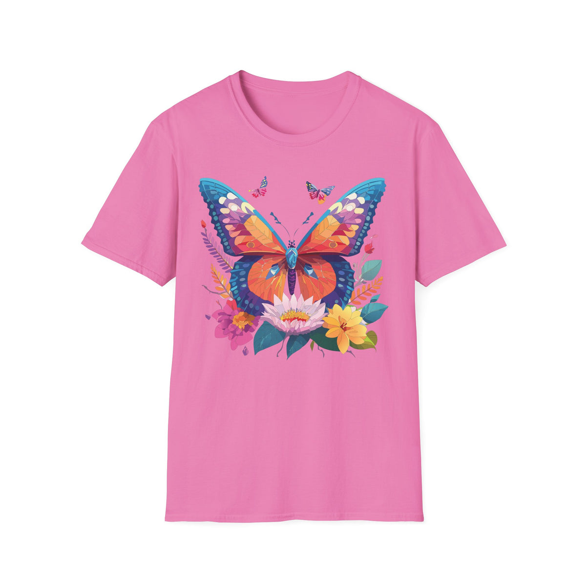 Colorful Butterfly Illustration T-Shirt | Floral Wings Print Graphic Tee Unisex 100 Cotton Gildan T-Shirt