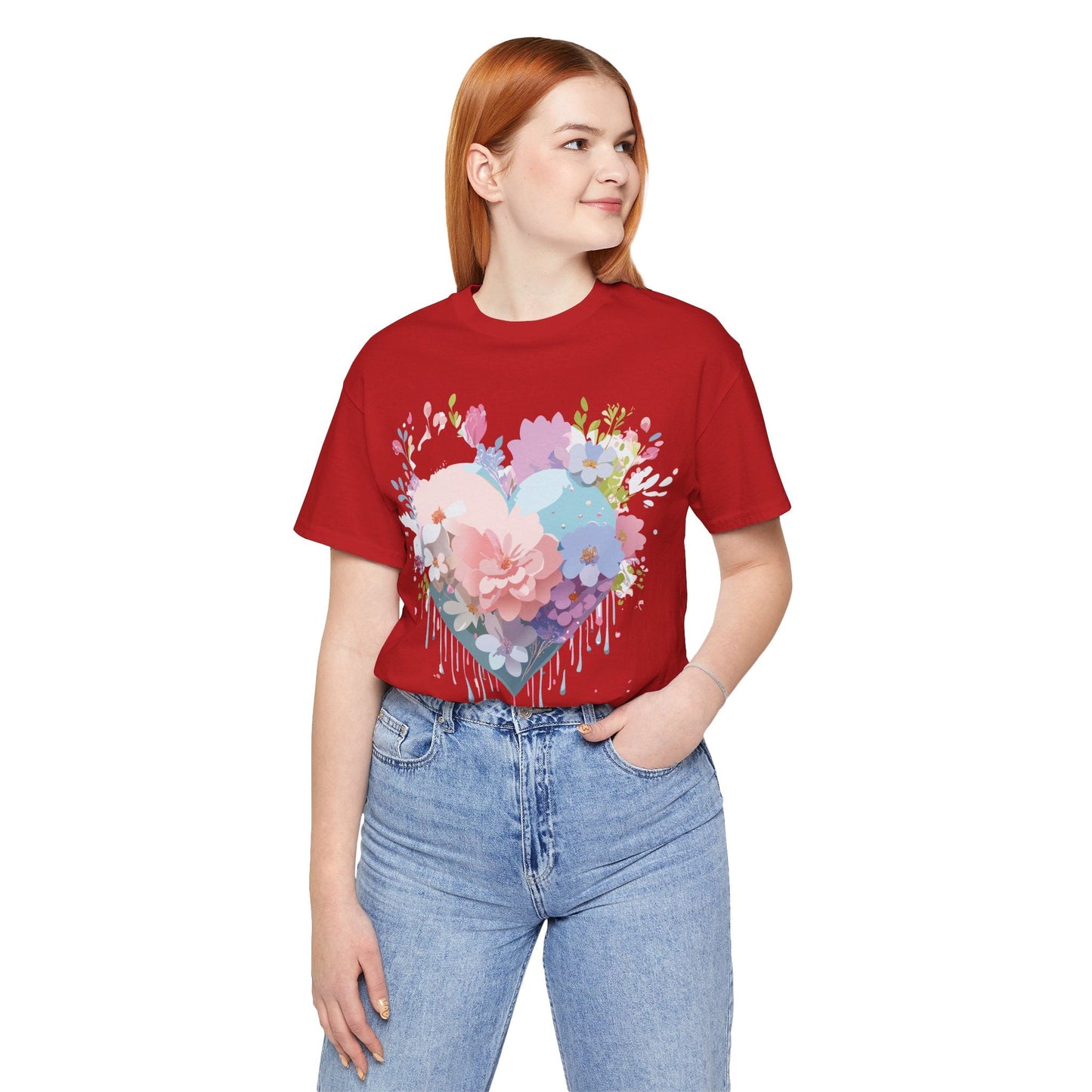 Valentine Day Graphic Unisex 100 Cotton Vintage Artwork with Love and Flower Design Tee 32