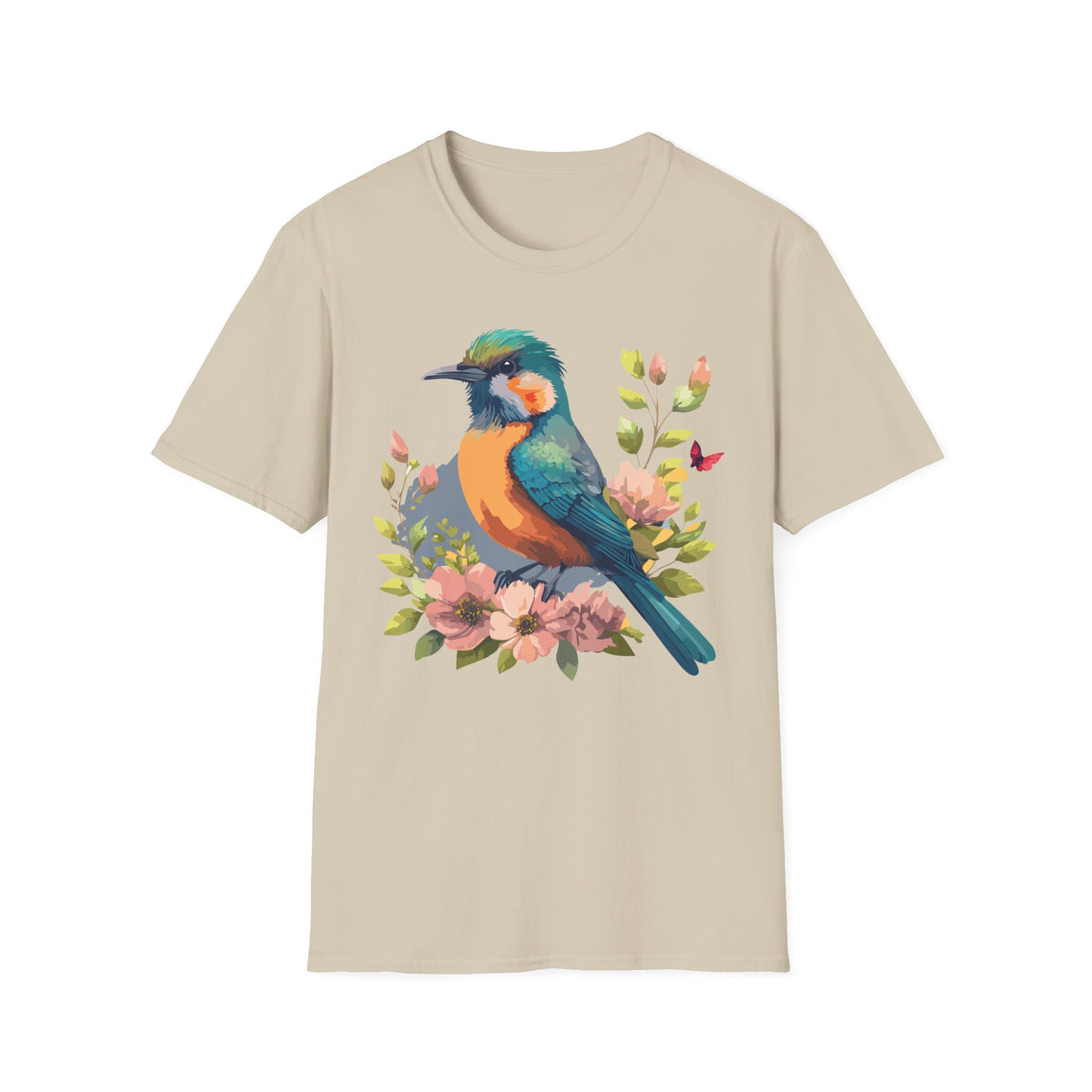 Colorful Bird Illustration T-Shirt | Floral Watercolor Kingfisher