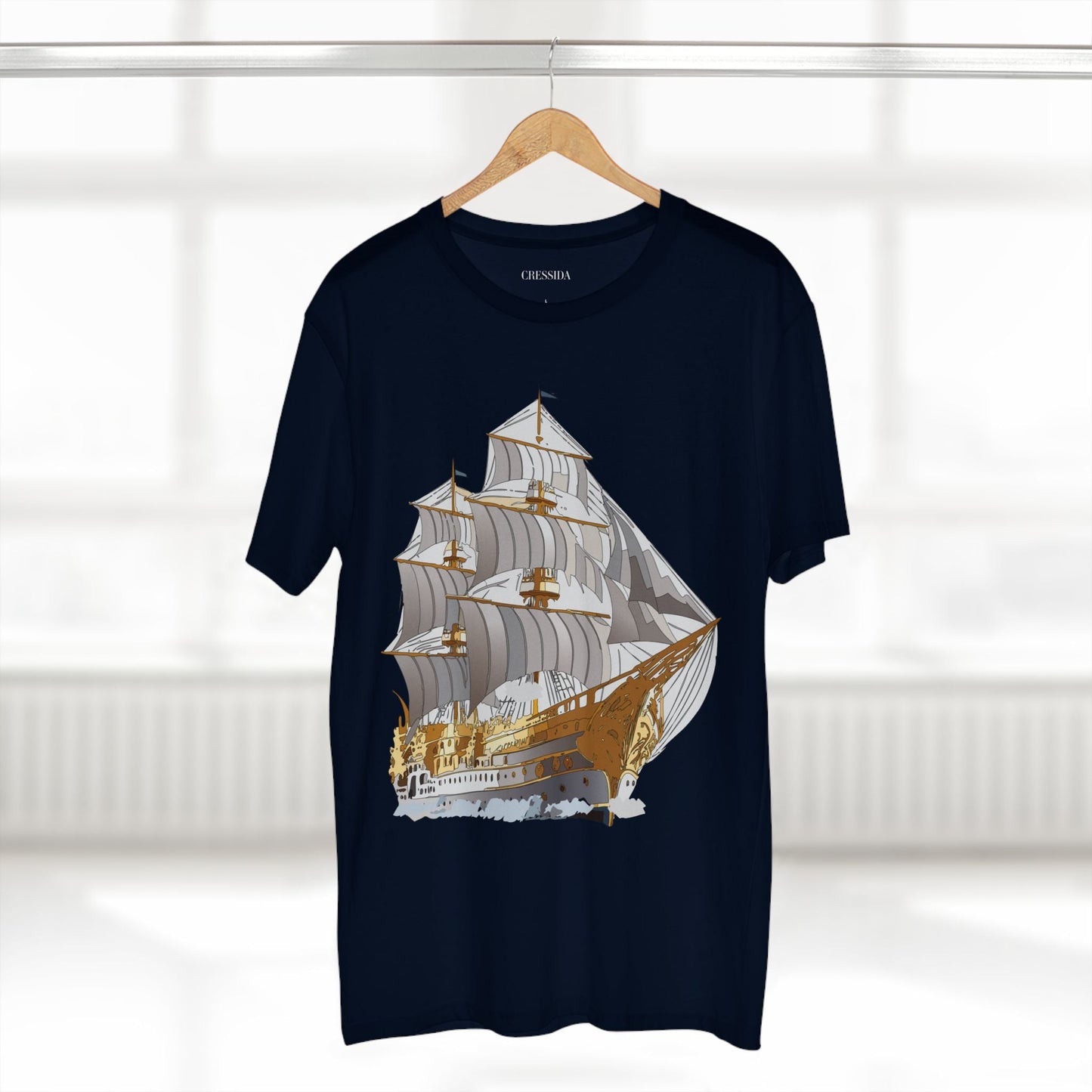 Ship Graphic Unisex 100 Cotton T-Shirt with Gold Frigate Art Design 15