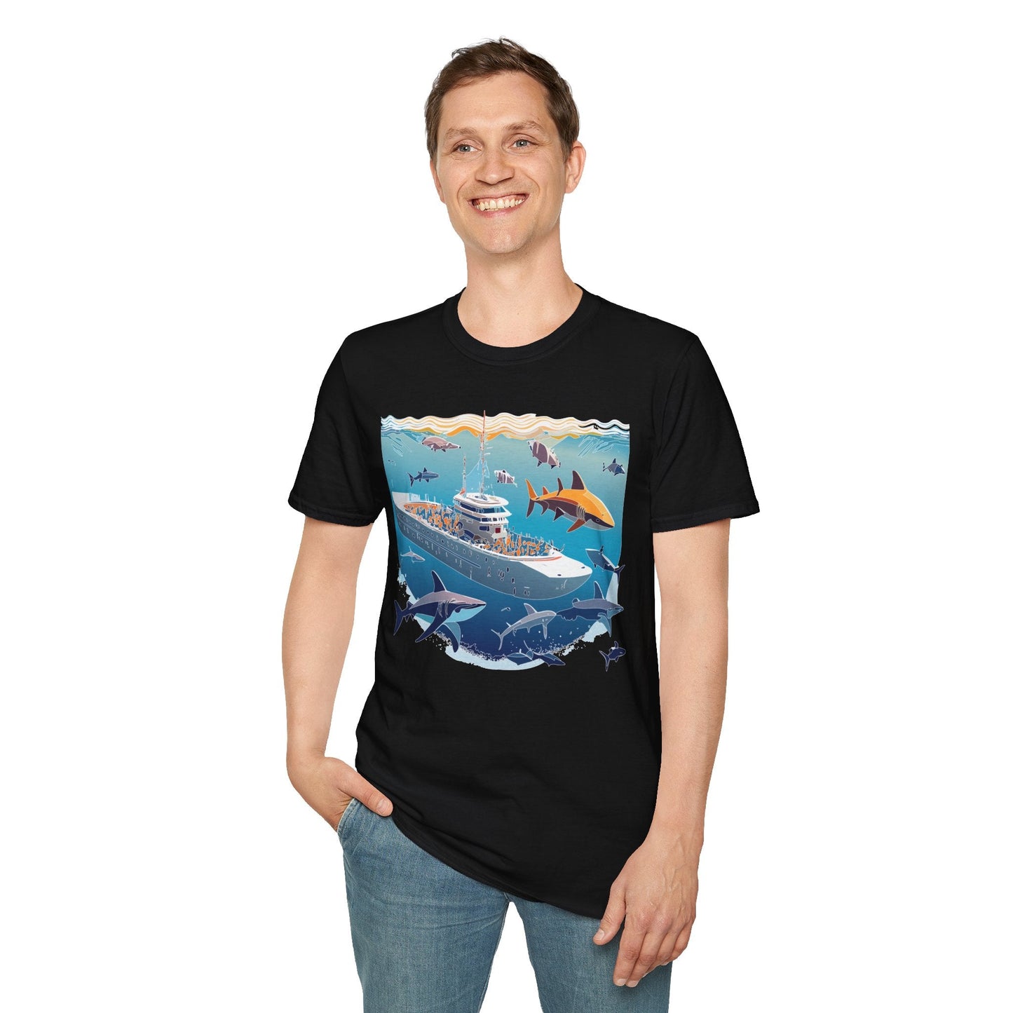 Ocean Tee Shirt Unisex Softstyle Short Sleeve With Ocean Art Design 100 Percent Ring Spun Cotton