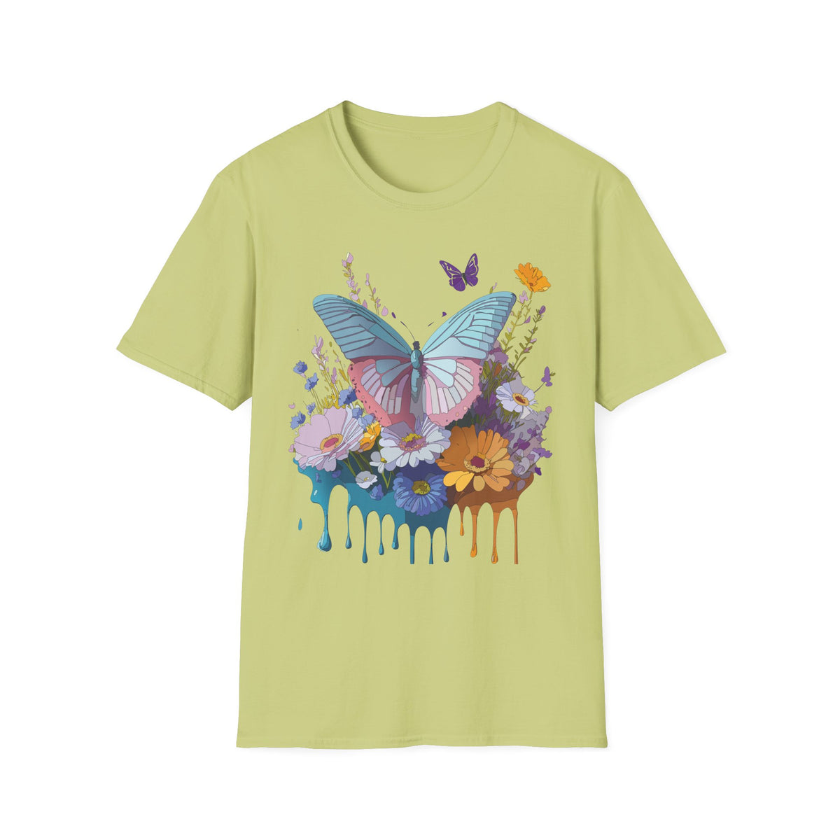 Butterfly Floral T-Shirt – Colorful Nature Garden Graphic Design Unisex 100 Cotton Gildan T-Shirt