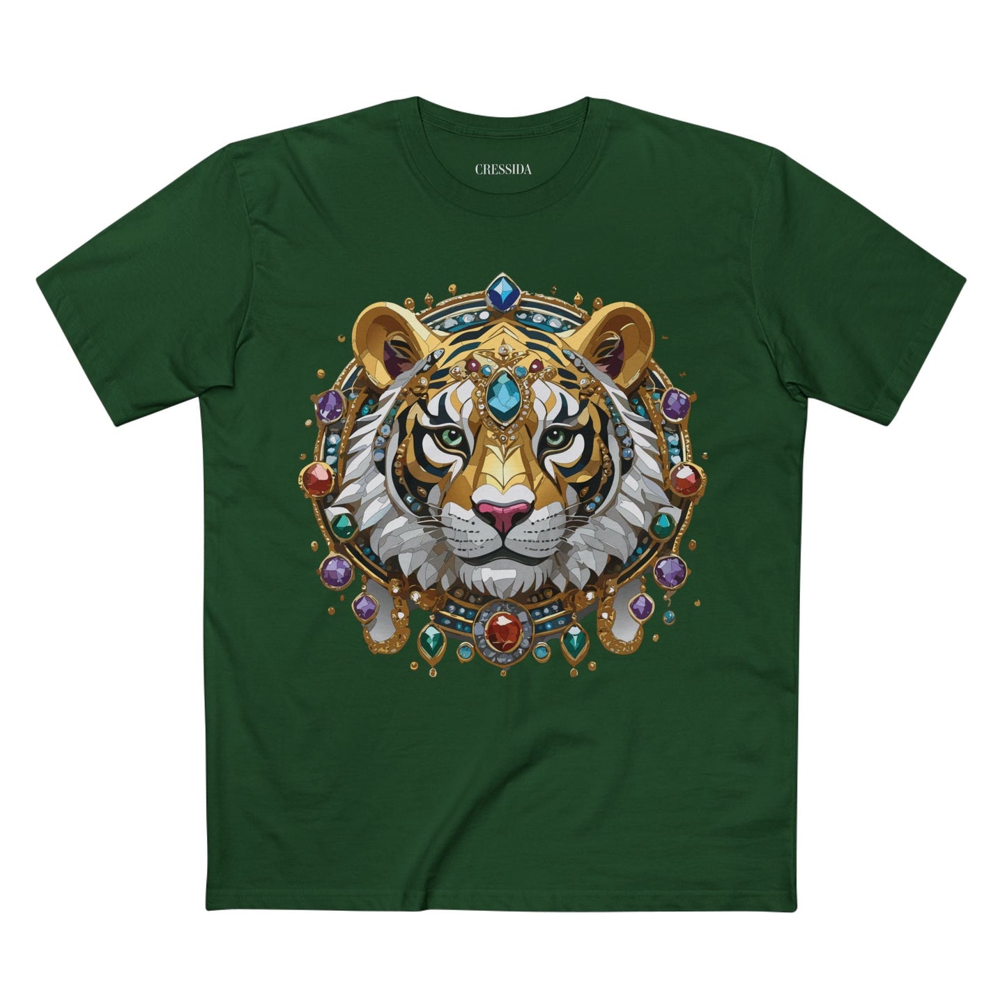Tiger Graphic Unisex 100 Cotton Tee With Unique Animal Golden Medallion Art Design 52