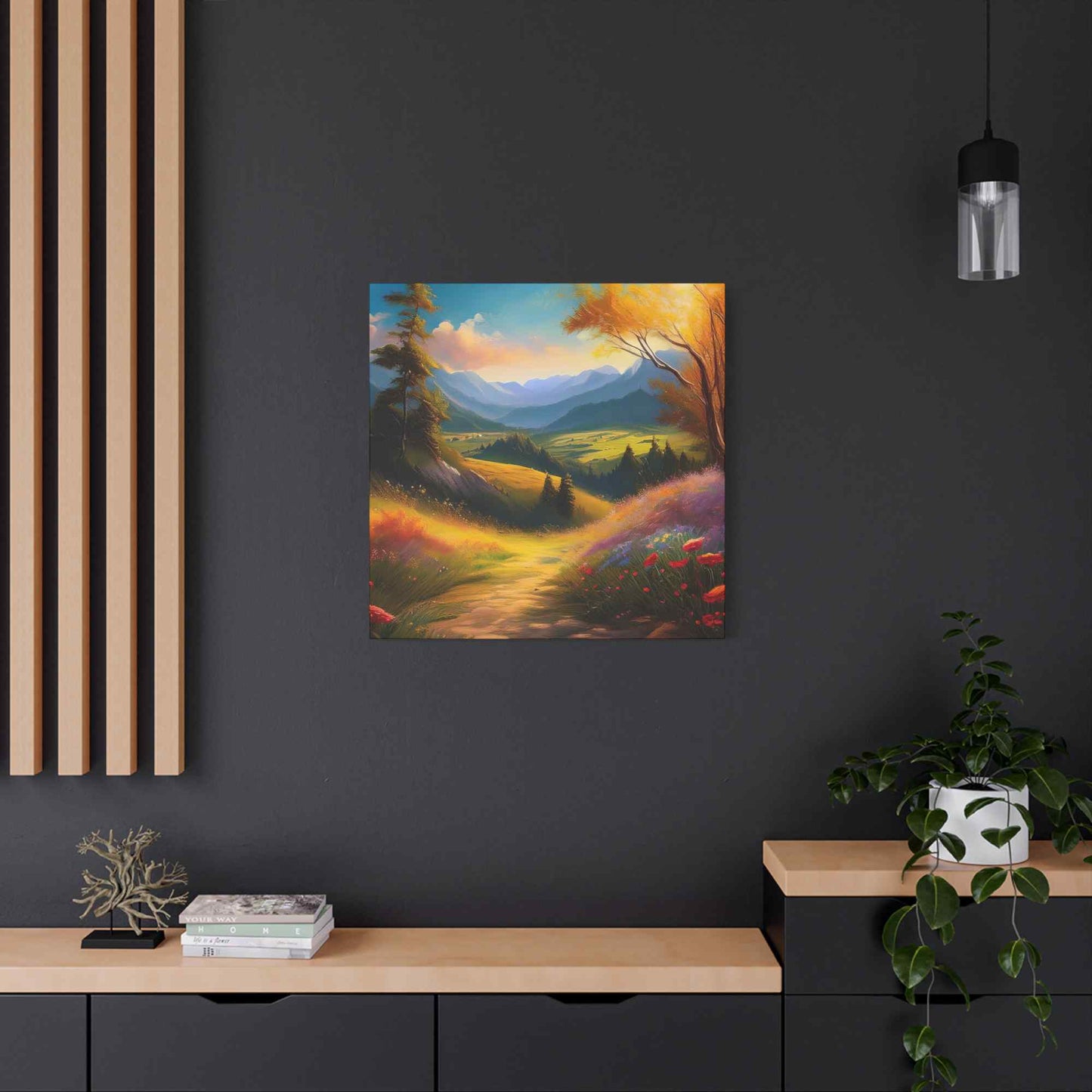 Landscape Print Canvas, Oil Paint Print 20x20, 24x24, 30x30, 32x32, 36x36 Art Design Print Pine-Wood Inner Frame MC-36