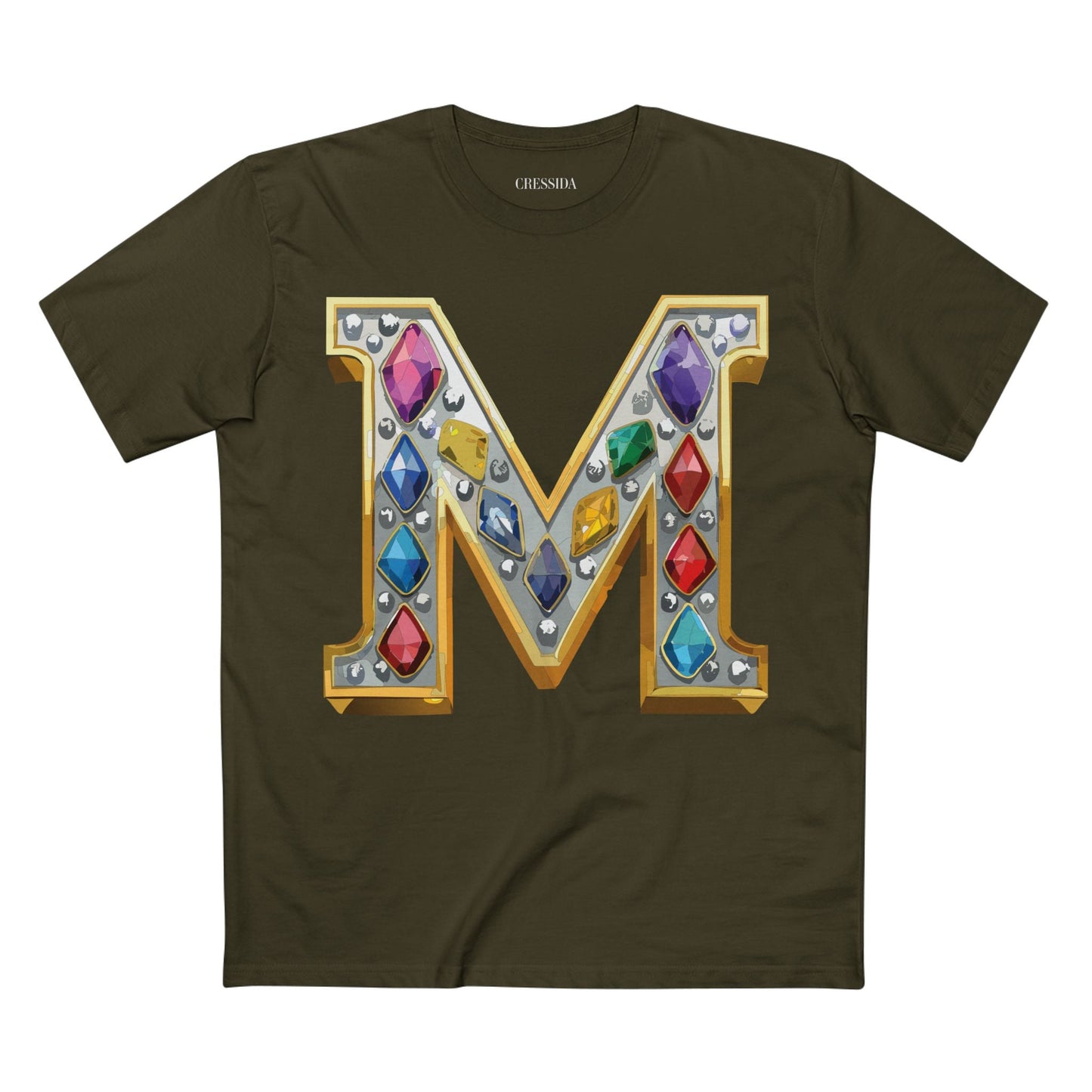 Letter M Graphic Design Tee Unisex 100 Cotton With Antique Gold Letters Artwork T-Shirt