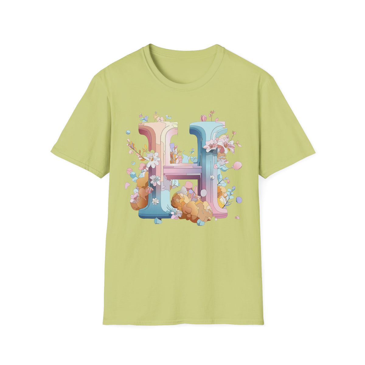 Floral Letter H T-Shirt | Pastel Botanical Monogram Tee