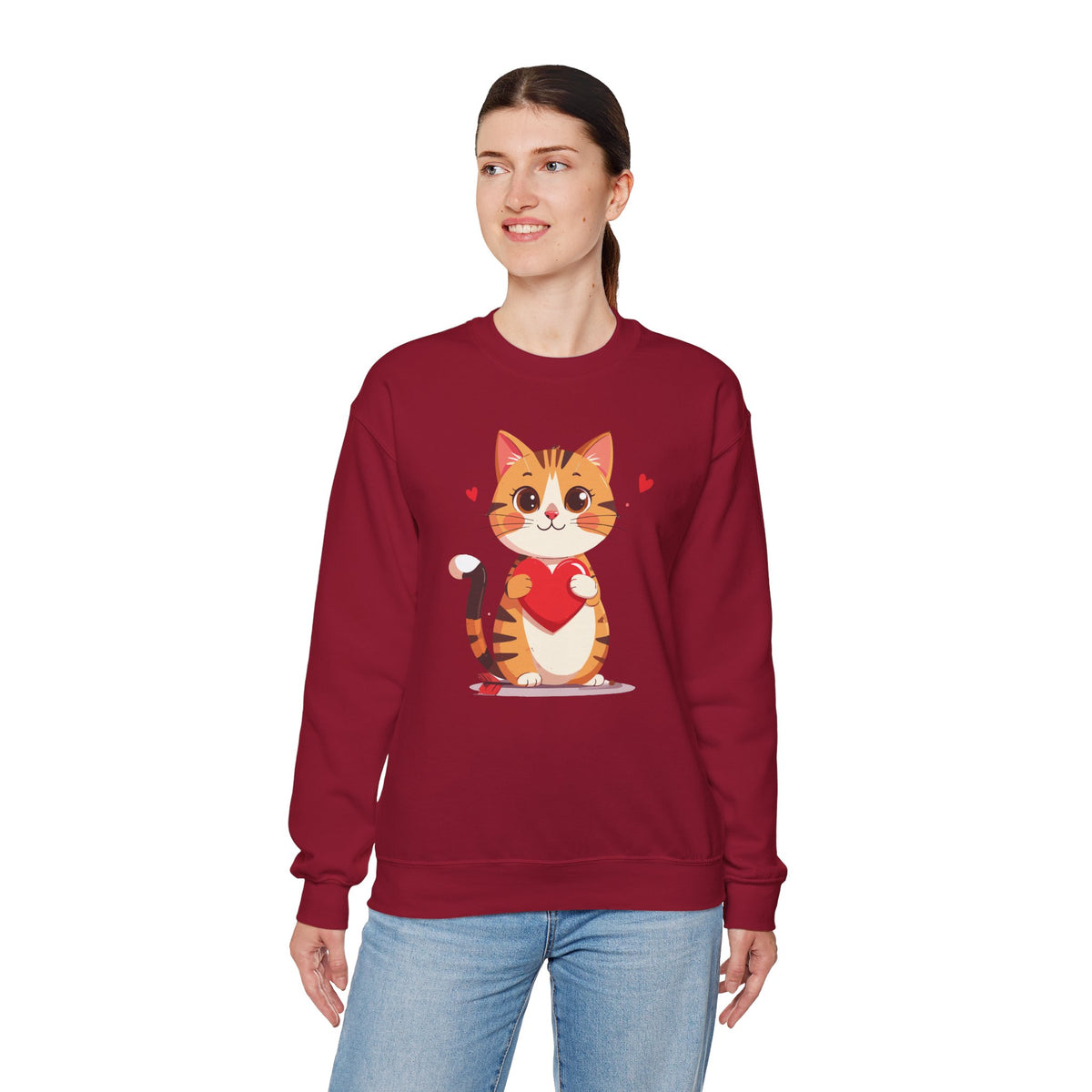 Cat Heart Sweatshirt, Heart Sweatshirt, Cat Sweatshirt, Valentine's Day Sweatshirt, 50/50 Cotton-Poly Animal Sweatshirt 103