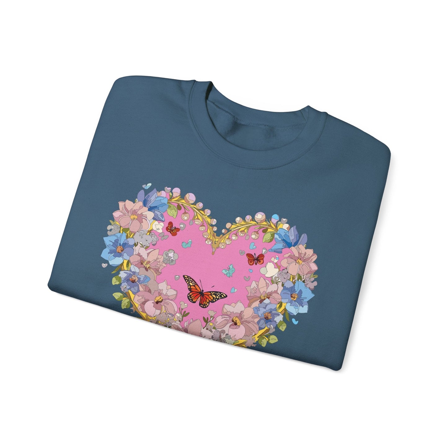 Floral Heart Sweatshirt Unisex Crewneck Gildan 18000 Fifty Fifty Cotton Polyester Valentine's Day