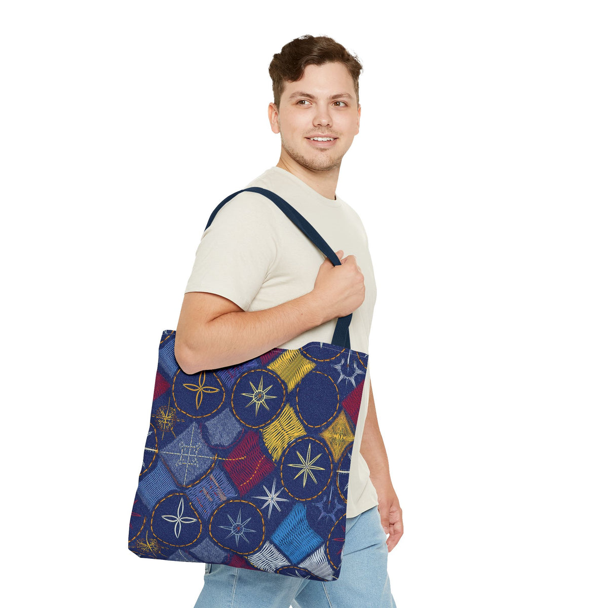 Denim Fabric Imitation Print Unisex Canvas Bag Poly Spun 3 Sizes Tote Bag 183-5