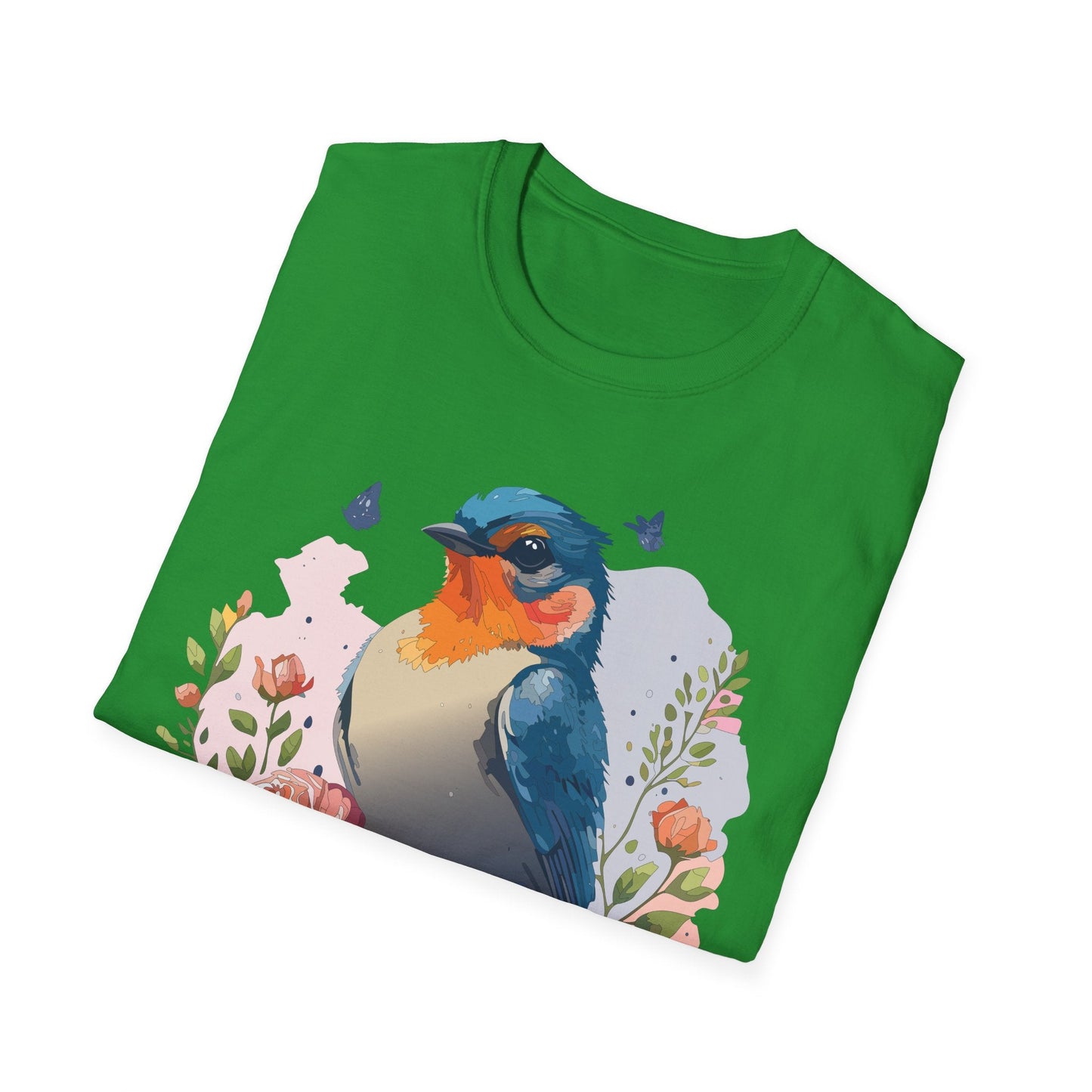 Bird T Shirt Floral Design Unisex Gildan Softstyle 64000 Ring Spun Cotton Tee Breathable Wear