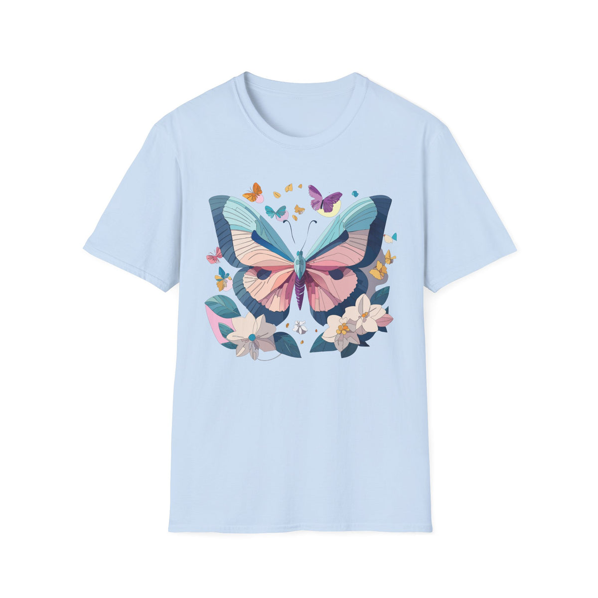 Pastel Butterfly Floral Moths Graphic Design Unisex 100 Cotton Gildan T-Shirt