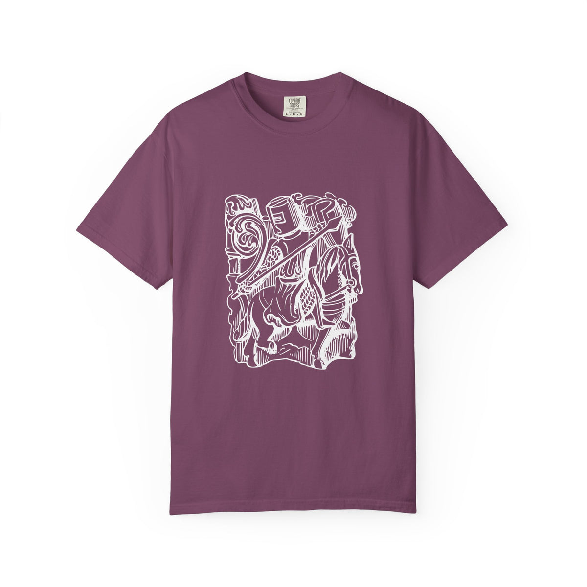Unisex Cotton Garment Dyed T-Shirt with Knight Graphic Design