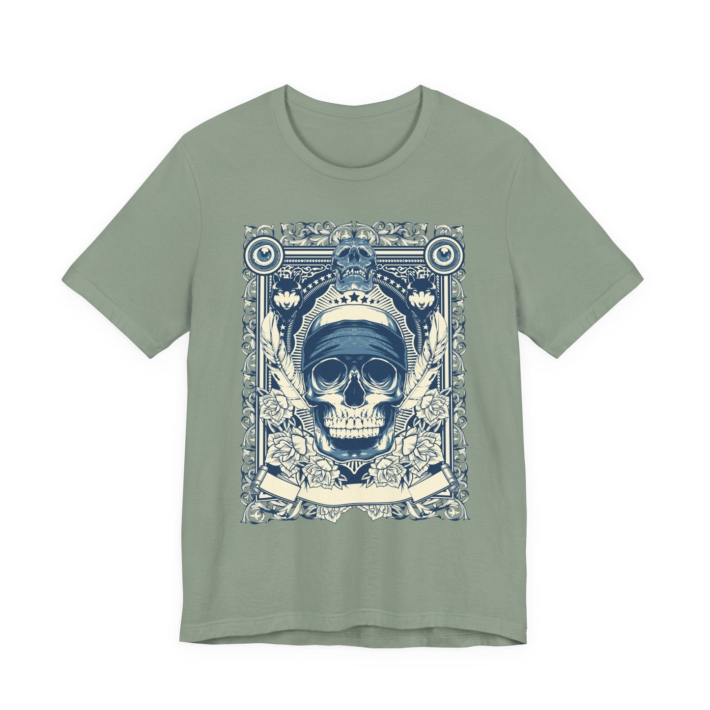 Skull Crown Graphic Tee Vintage Ornate Skull Illustration Rock Band T-Shirt