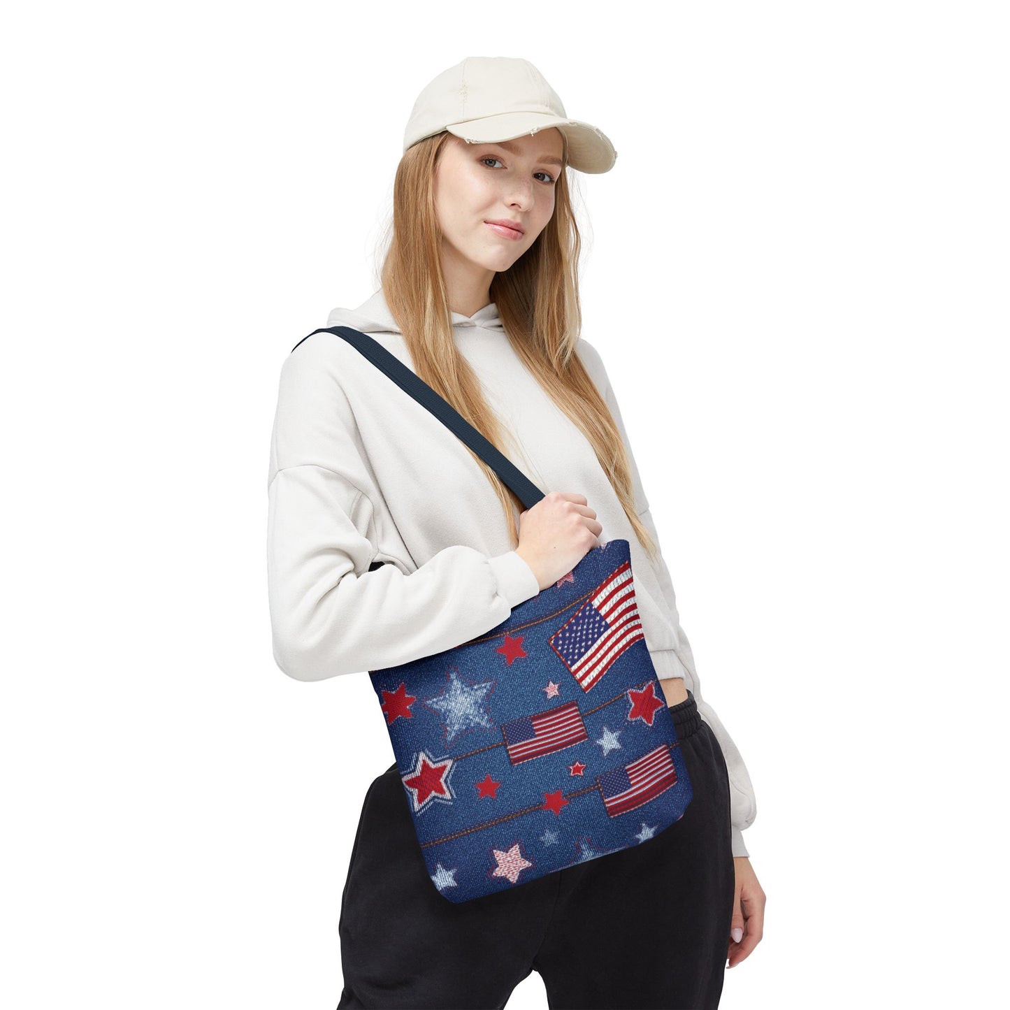 4th of July Graphic Denim Fabric Imitation Print Unisex Canvas Bag Poly Spun 3 Sizes Tote Bag 200-10