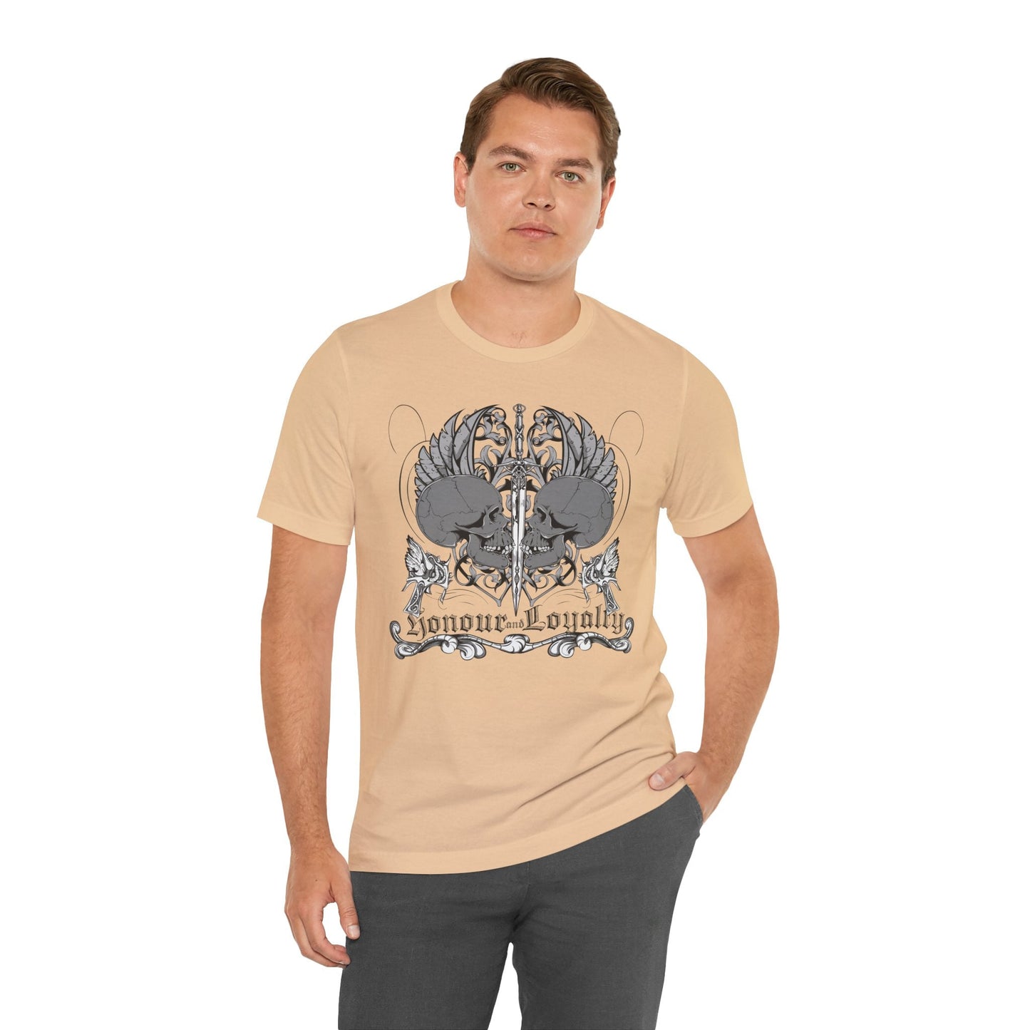 Honor Loyalty crest tee Gothic heraldry skulls wings emblem Art-48