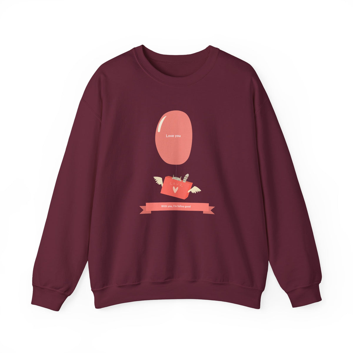 Cat Graphic Valentine's Day Sweatshirt Unisex 50/50 Cotton-Poly Animal Sweatshirt w15