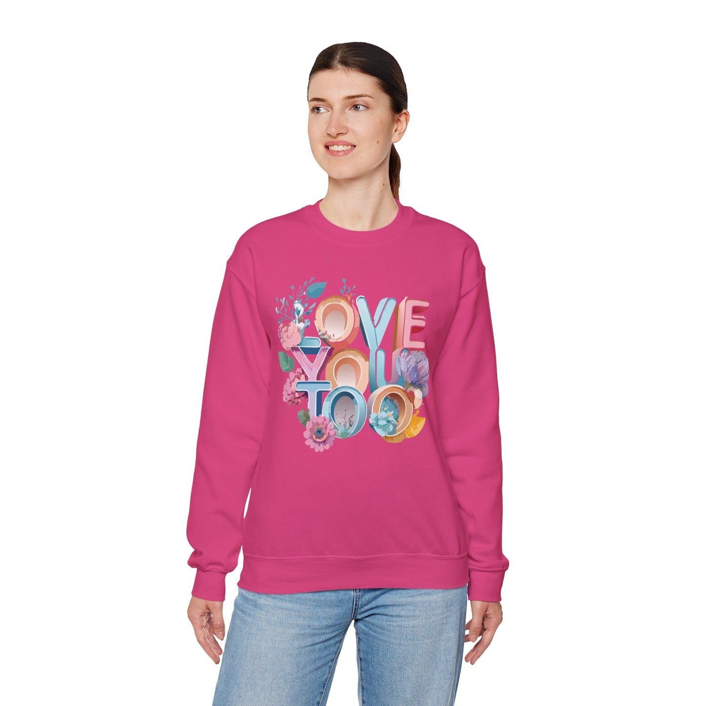 Floral Love Sweatshirt Valentines Day Unisex Crewneck Gildan 18000 Heavy Blend Warm