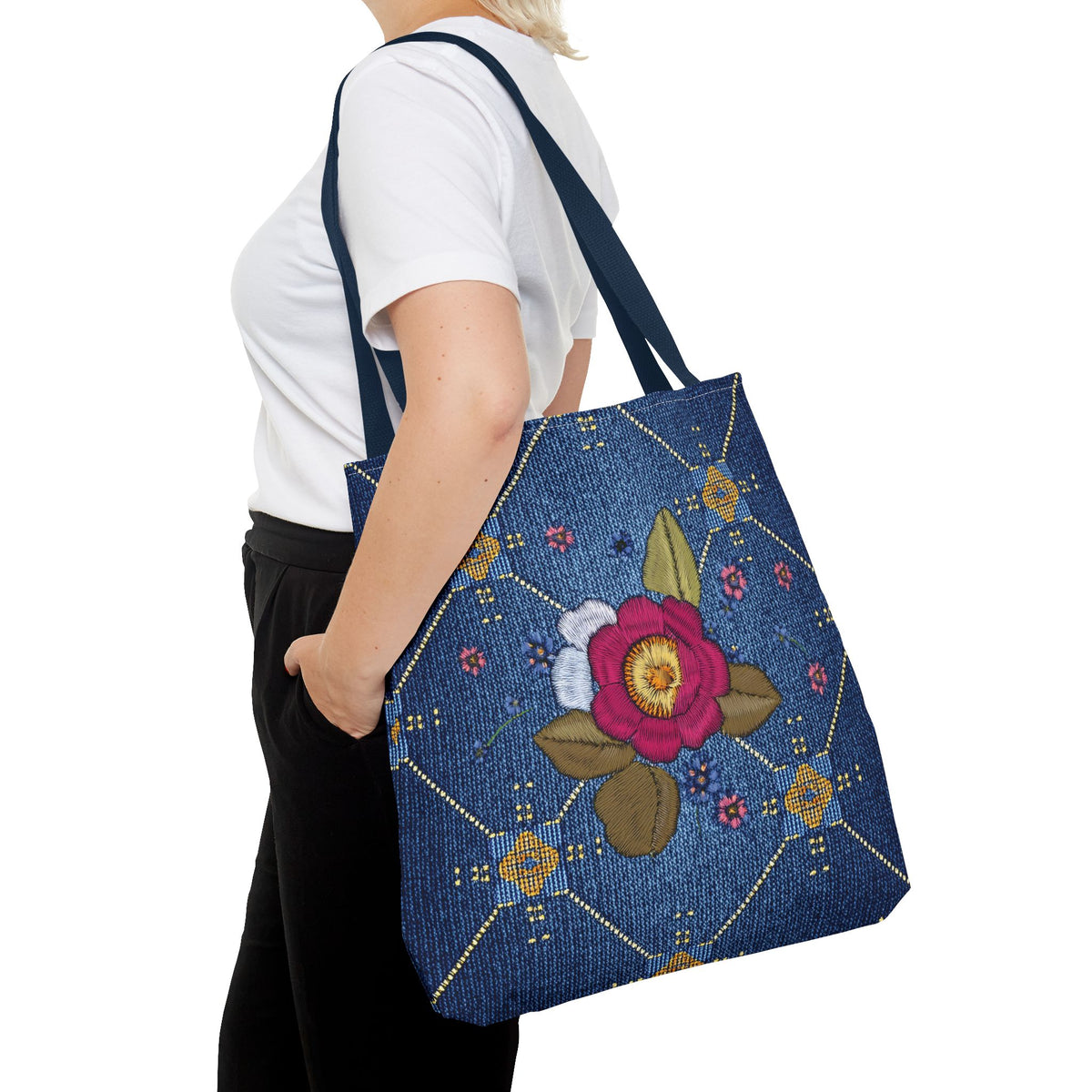 Denim Fabric Imitation Print Unisex Canvas Bag Poly Spun 3 Sizes Tote Bag 159-2
