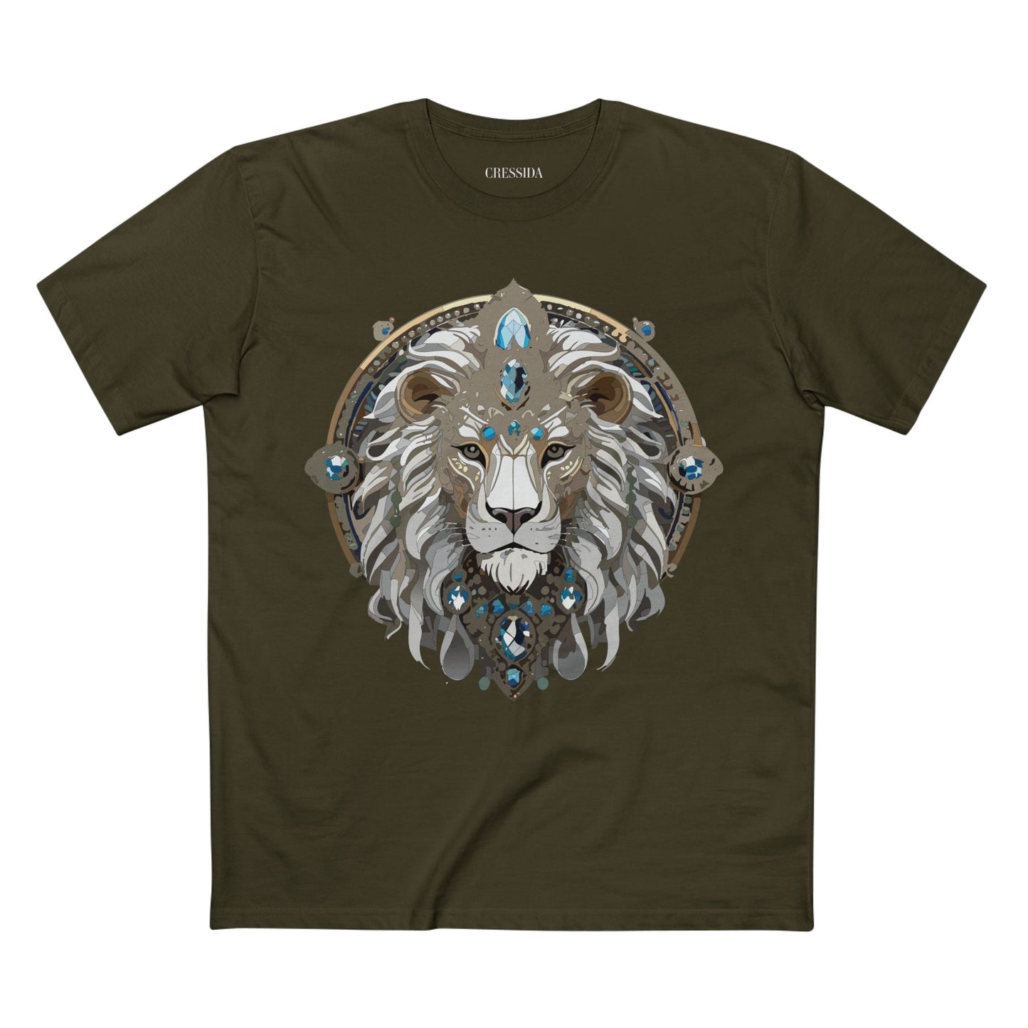 Lion Graphic Unisex 100 Cotton Tee With Unique Animal Golden Medallion Art Design 56