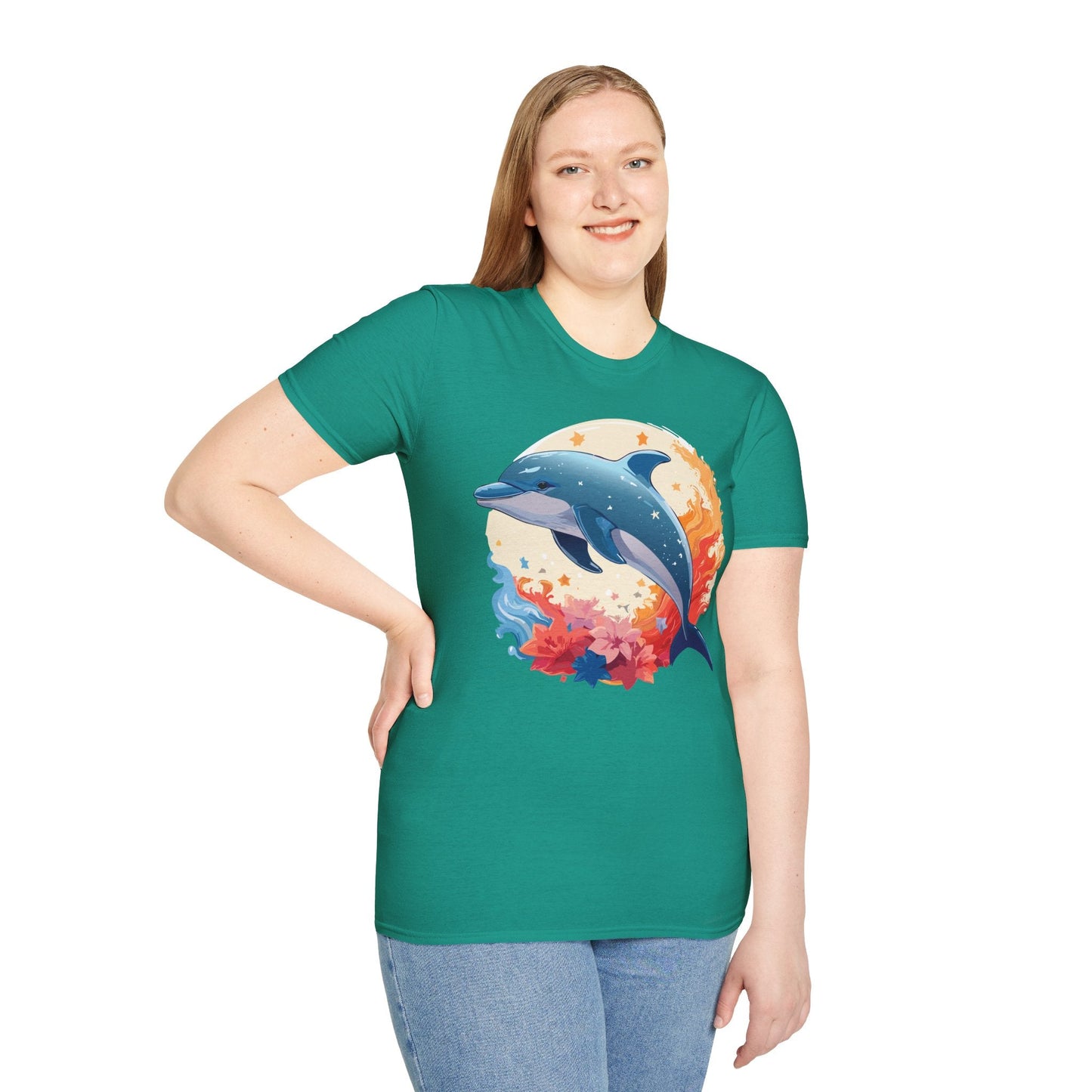 Dolphin T Shirt Unisex Softstyle Gildan 64000 100 Percent Ring Spun Cotton Animal Fish Tee