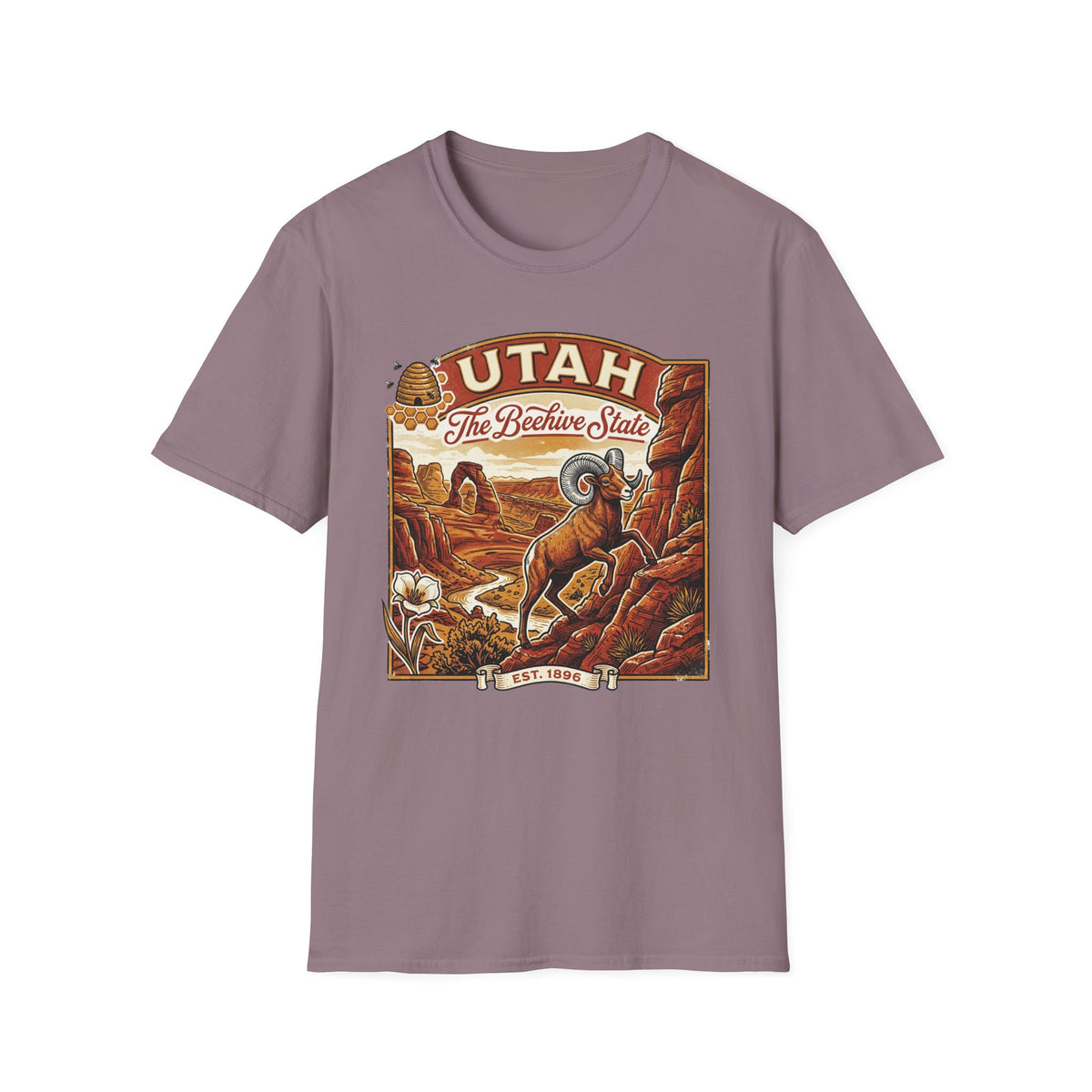Utah State Retro Bighorn Sheep T-Shirt Travel Tourist Graphic Design Unisex 100 Cotton Gildan T-Shirt